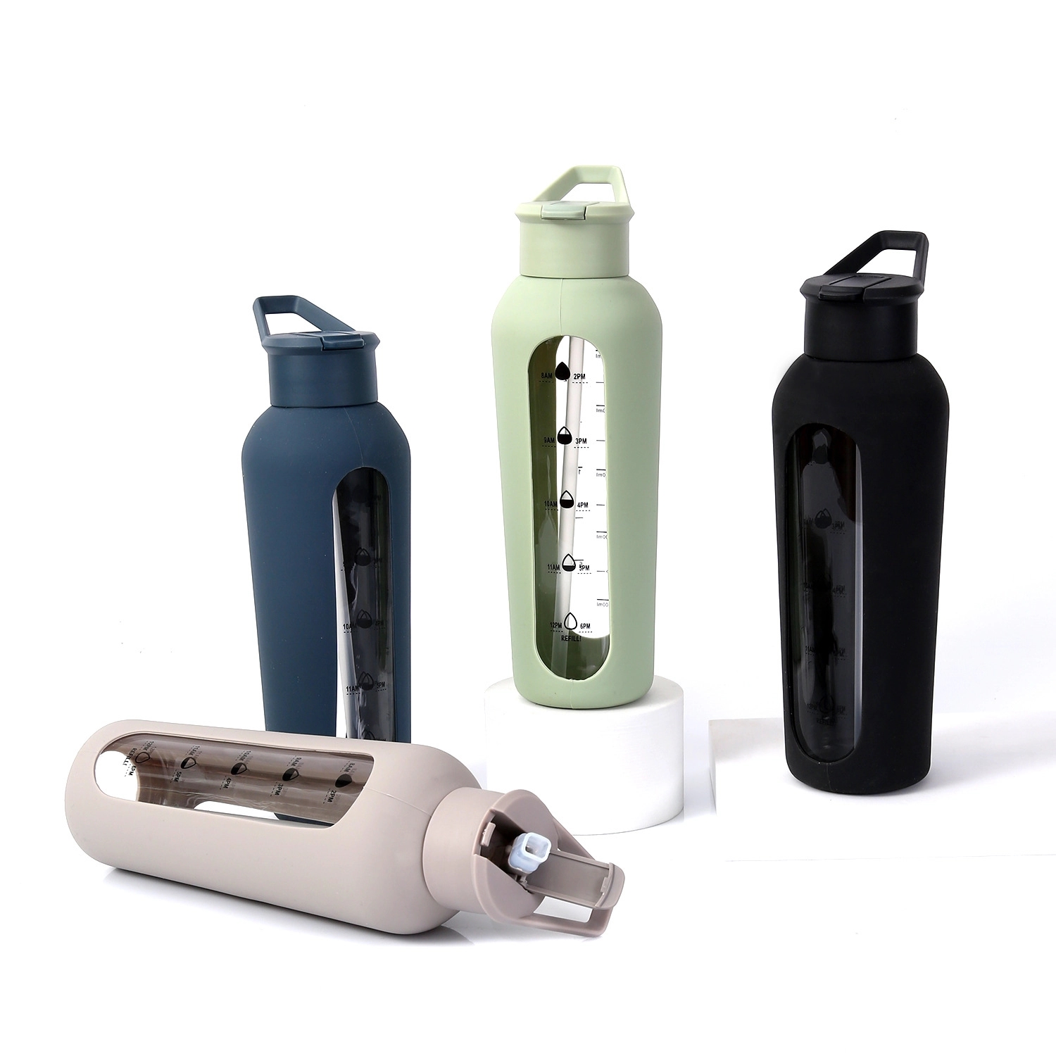 24 oz Glass Water Bottle With Time Marker 10