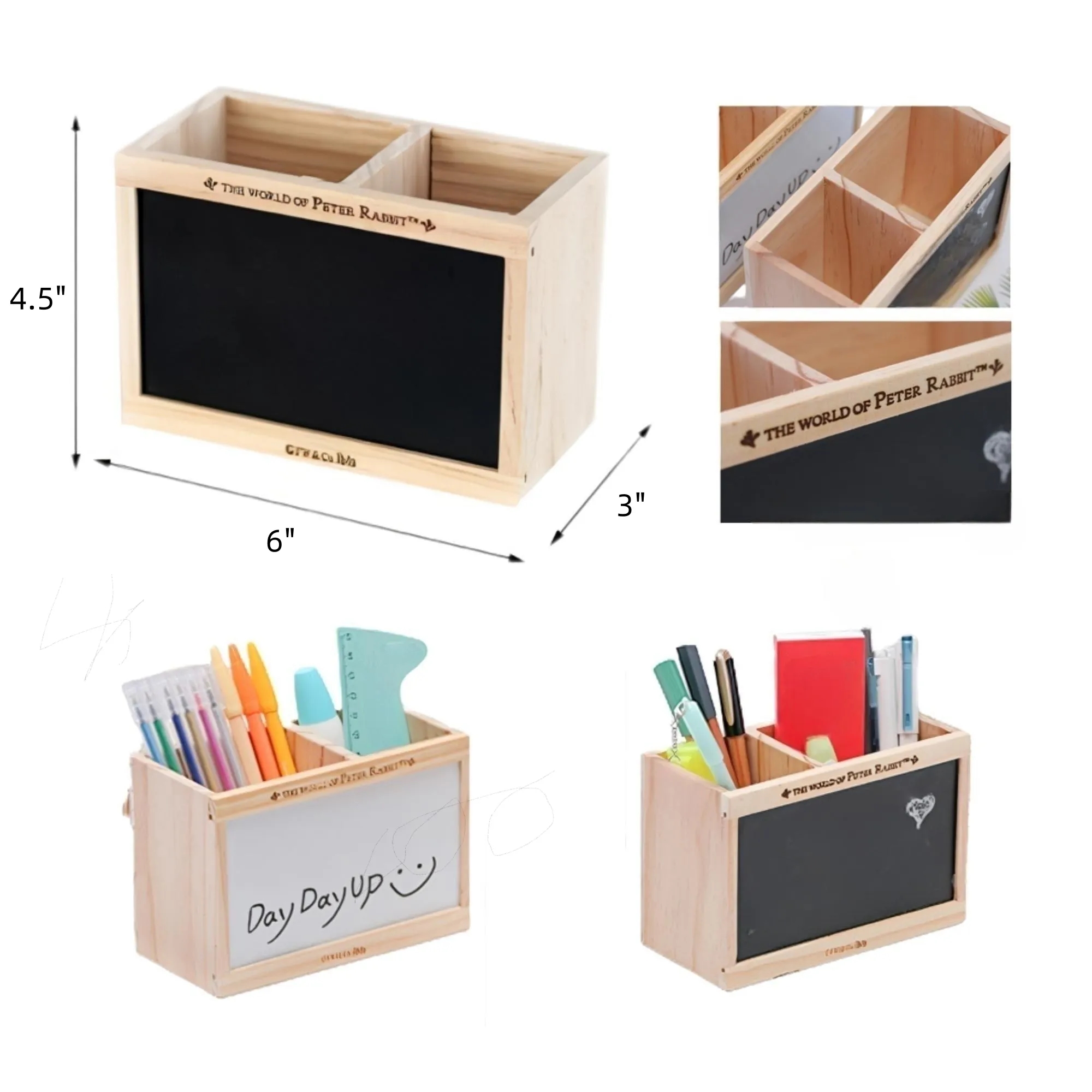 Writable  Wooden Pen Holder With Black And White Board