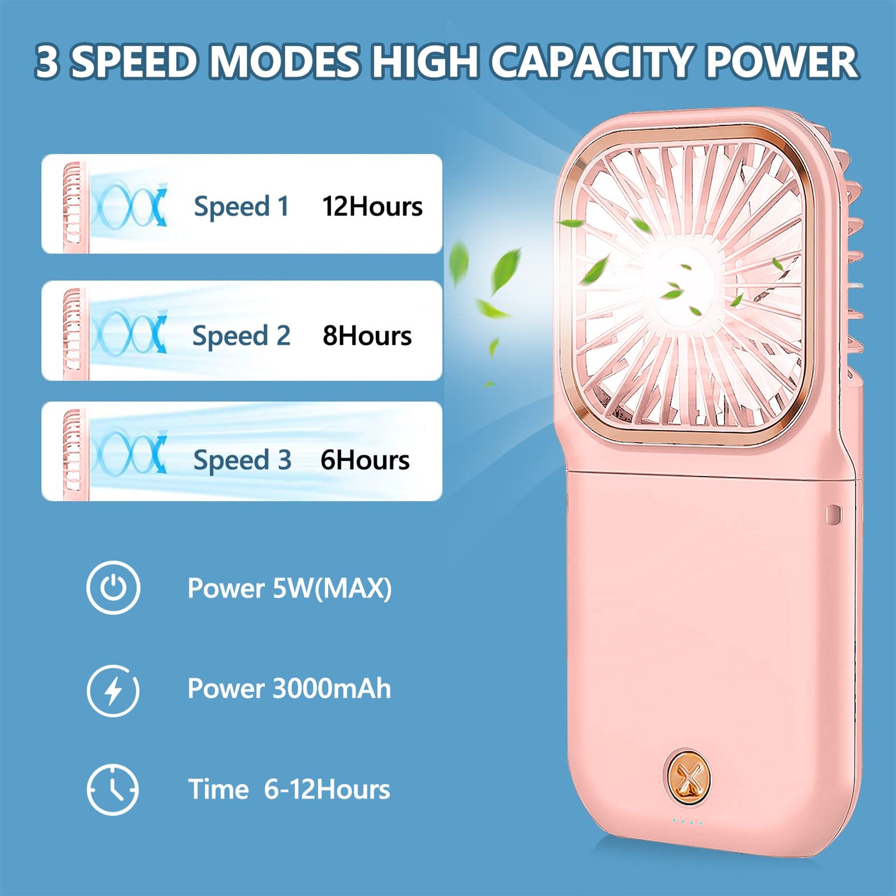 Folding Neck Power Bank Fan 3000Mah 6