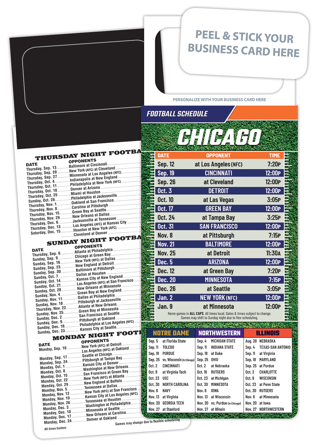 Pro Football Schedule Magnet - Peel and Stick Business Card (3.5x9)