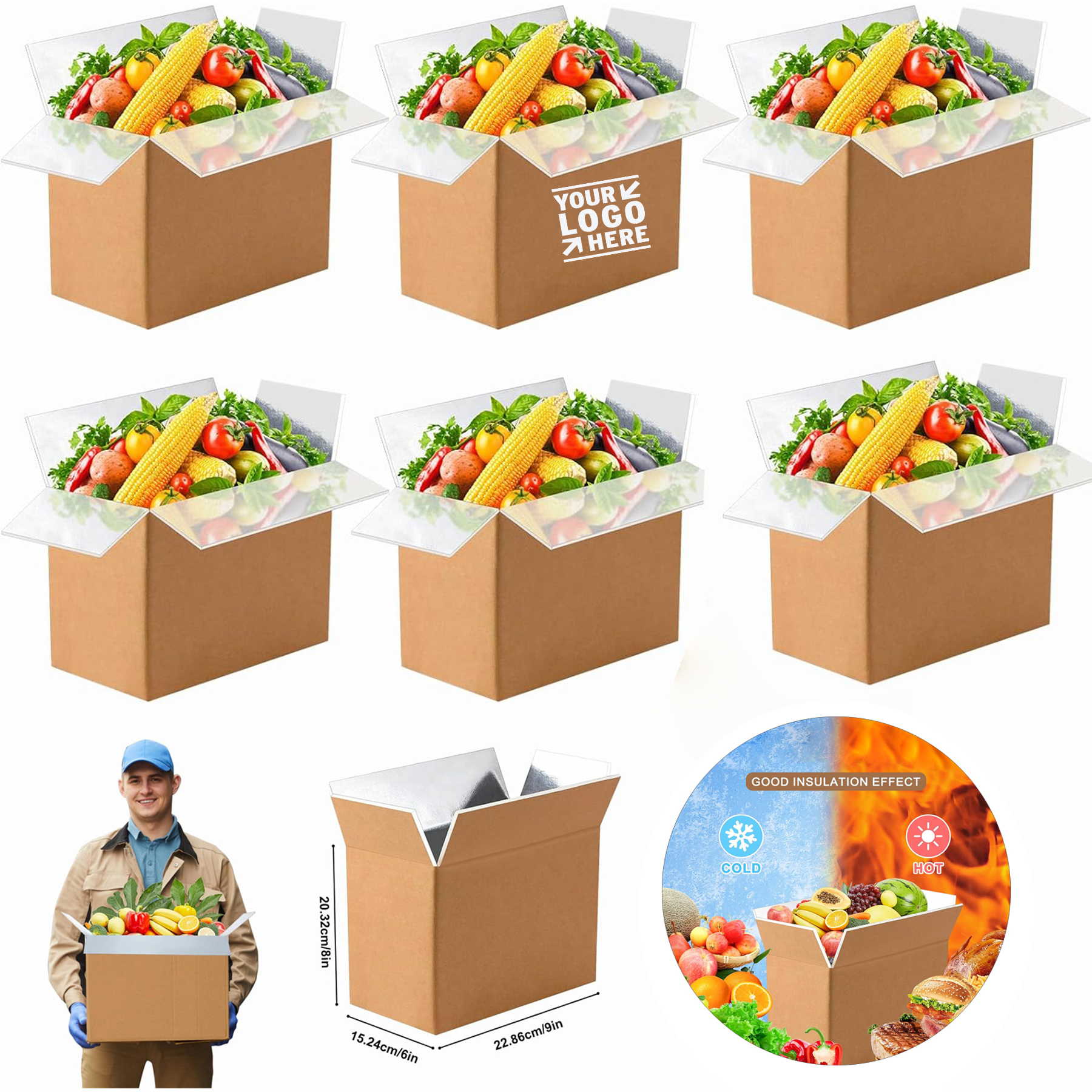 Aluminum Foil Liner Thermo Chill Frozen Food flower Reusable 9"x6"x8" Shipping Box Insulated Carton 2