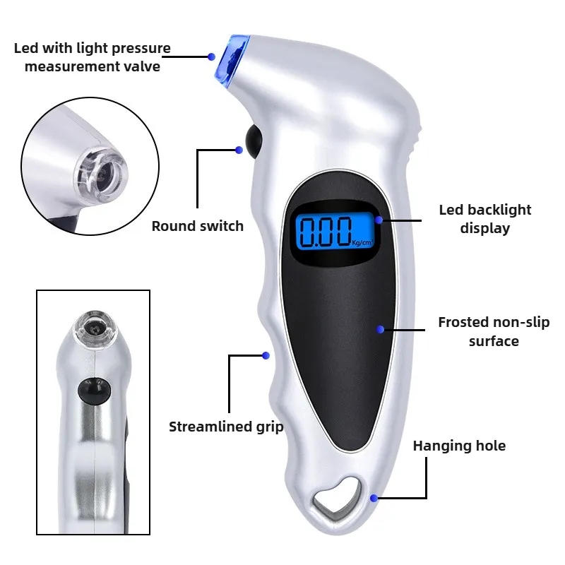 Professional Digital Tire Gauge with Emergency Hammer & Seat Belt Cutter for All Vehicles 3