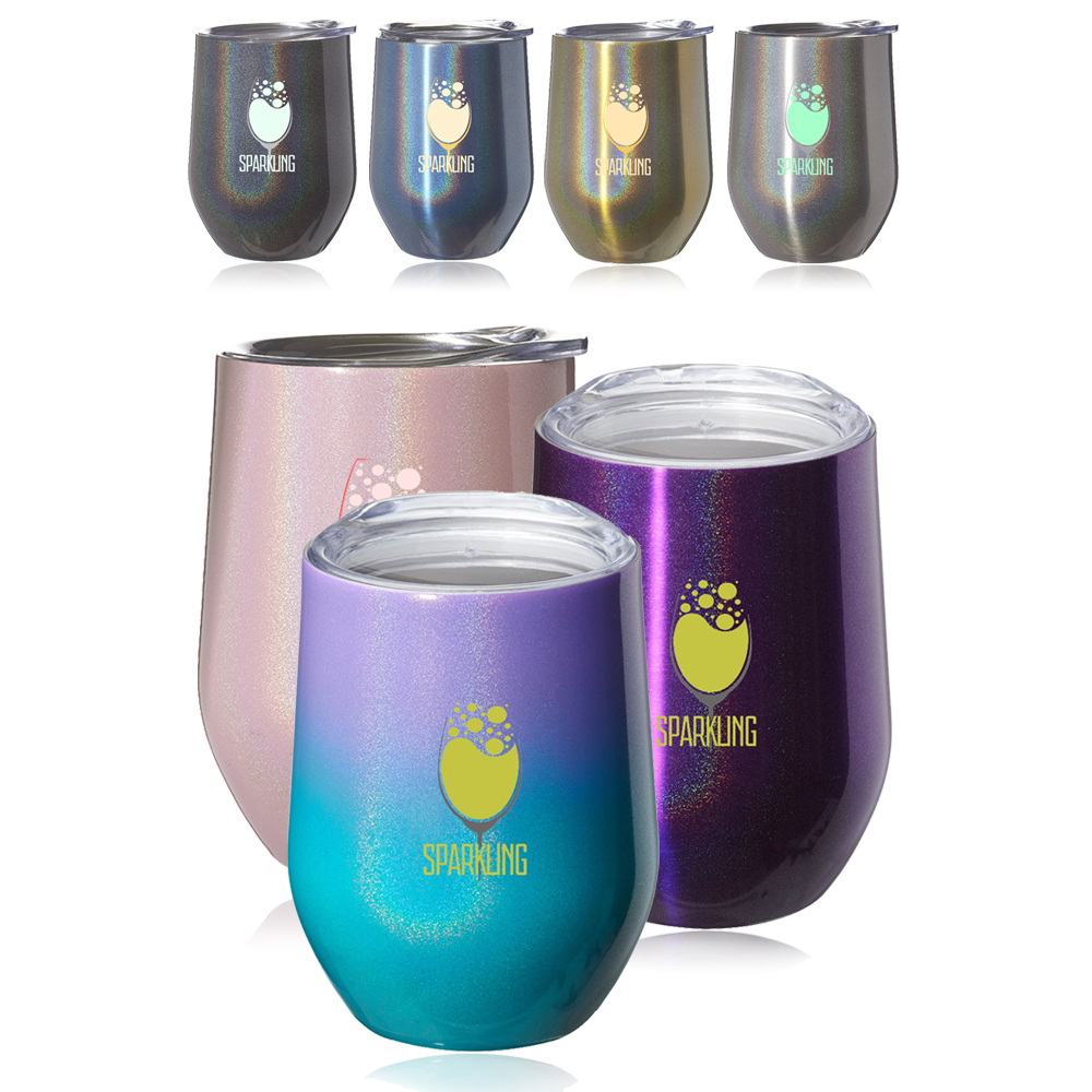 11 oz. Vacuum Iridescent Stemless Wine Glass with Lid 1