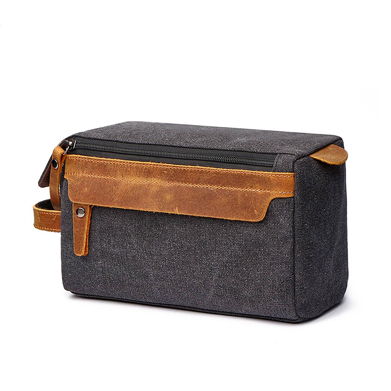 Crazy Horse Leather Canvas Travel Cosmetic Bag 7