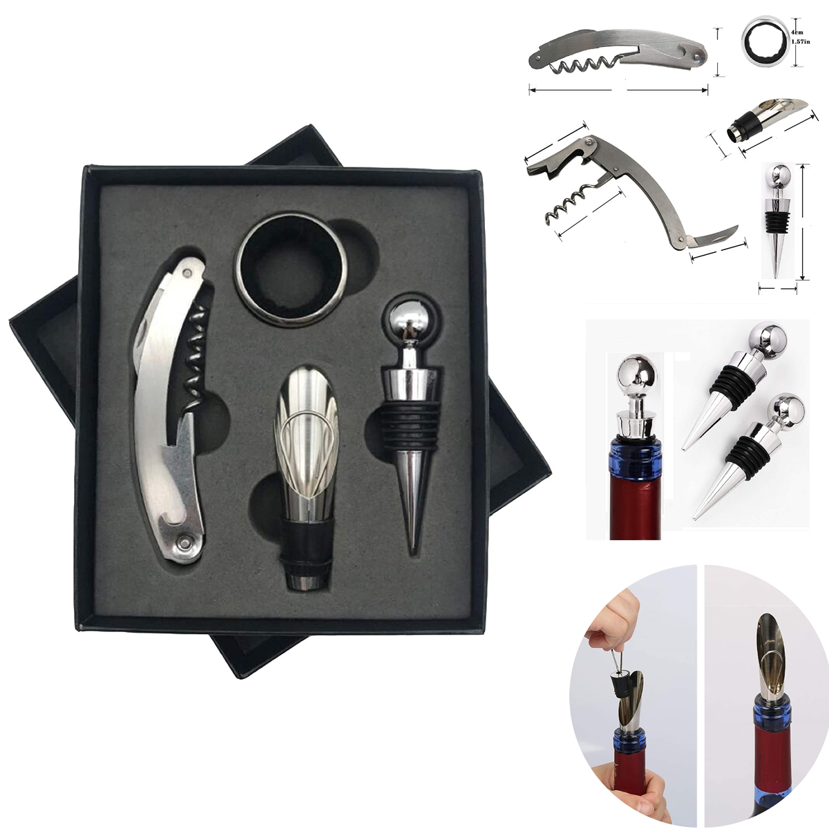 Wine Corkscrew Set 4 Pieces Stainless Steel Opener 1