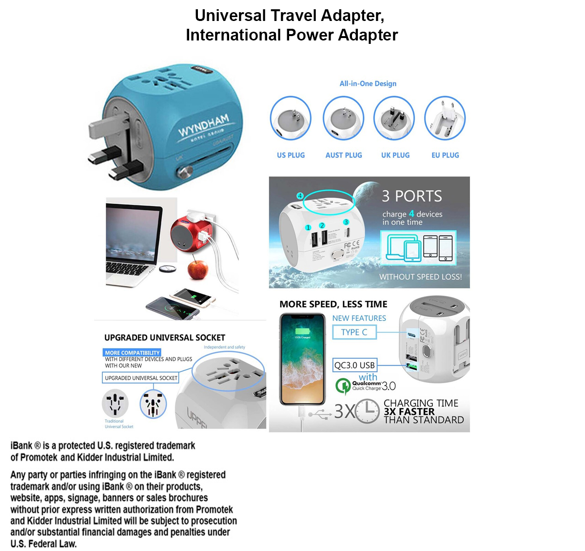 iBank ® Universal Travel Adapter, International Power Adapter 2