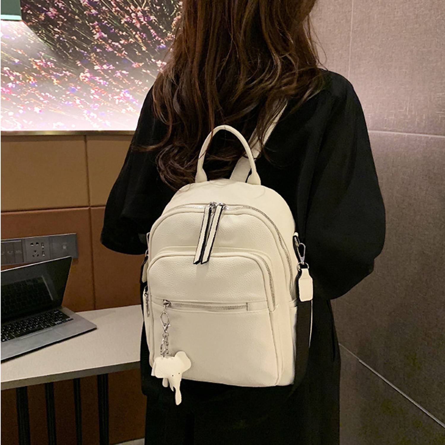 PU leather Large-capacity casual compact backpack 5
