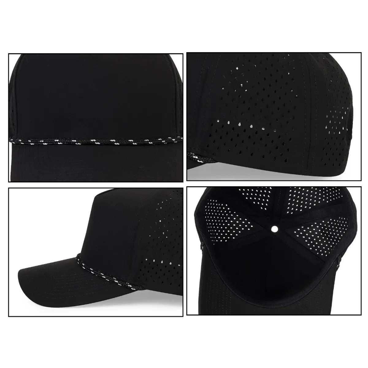 Quick-Dry Laser Cut Ventilated Sport Cap with Rope Trim 2