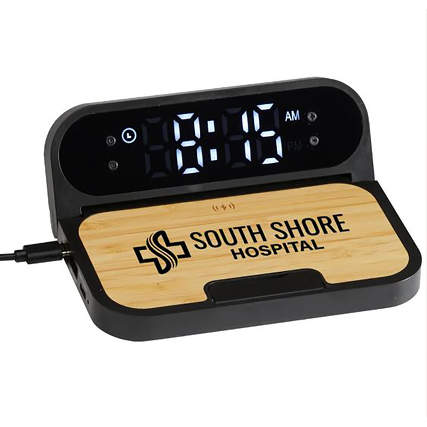 2IN1 Bamboo Folding Wireless Charger with Digital Clock 1