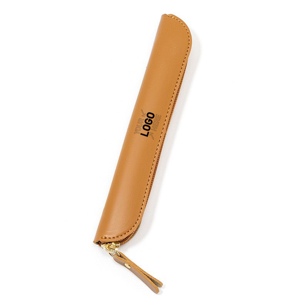 Simple Leather Zipper Pen Storage Pencil Case 4