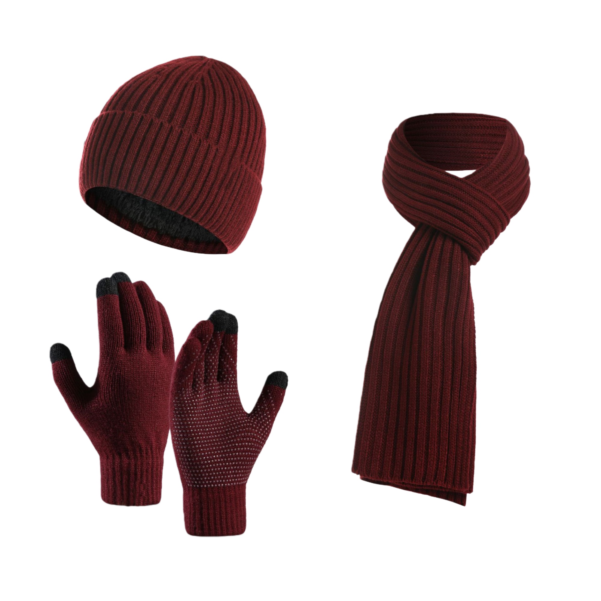 Unisex Winter Knit Hat Scarf Touch Screen Gloves Set 2