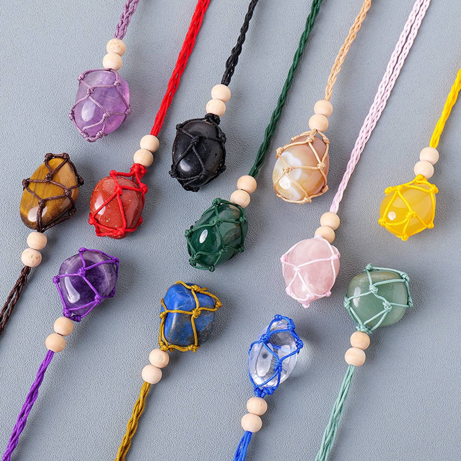 Natural Handcraft Tumble Stone Crystal Pendant Necklace 5