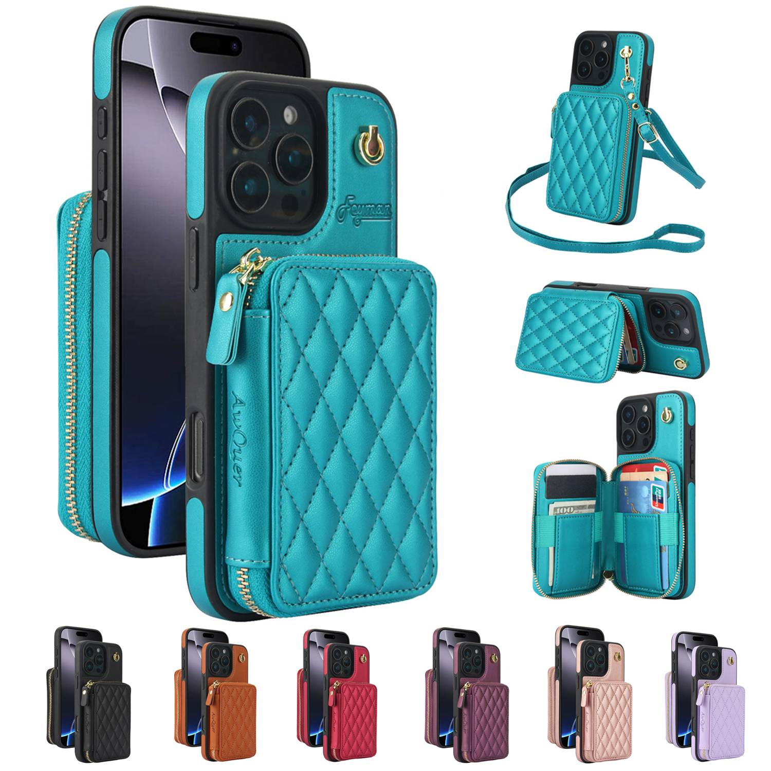 Diagonal Zipper Wallet Phone Protective Case 9