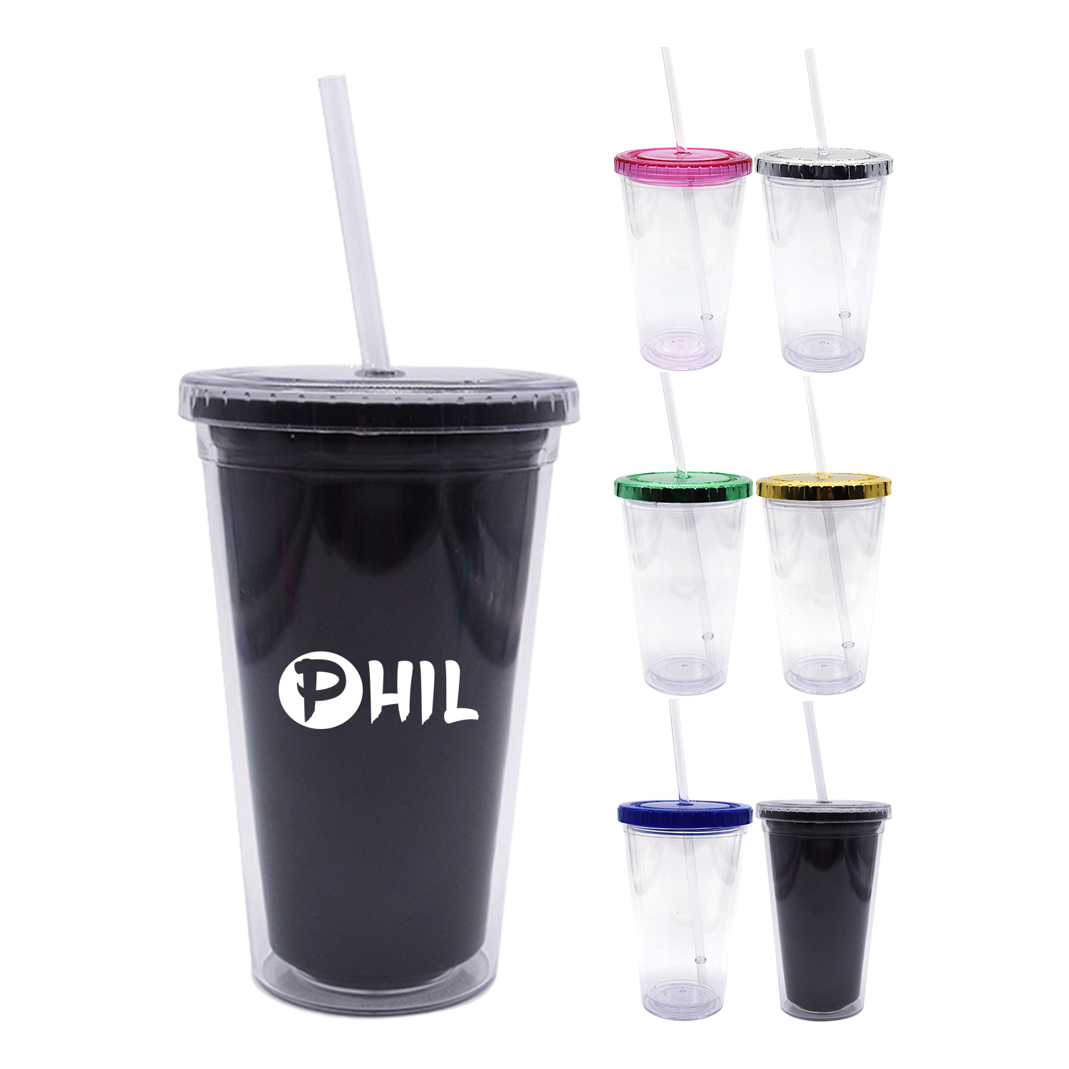 Portable 13-ounce double cup with straw 11