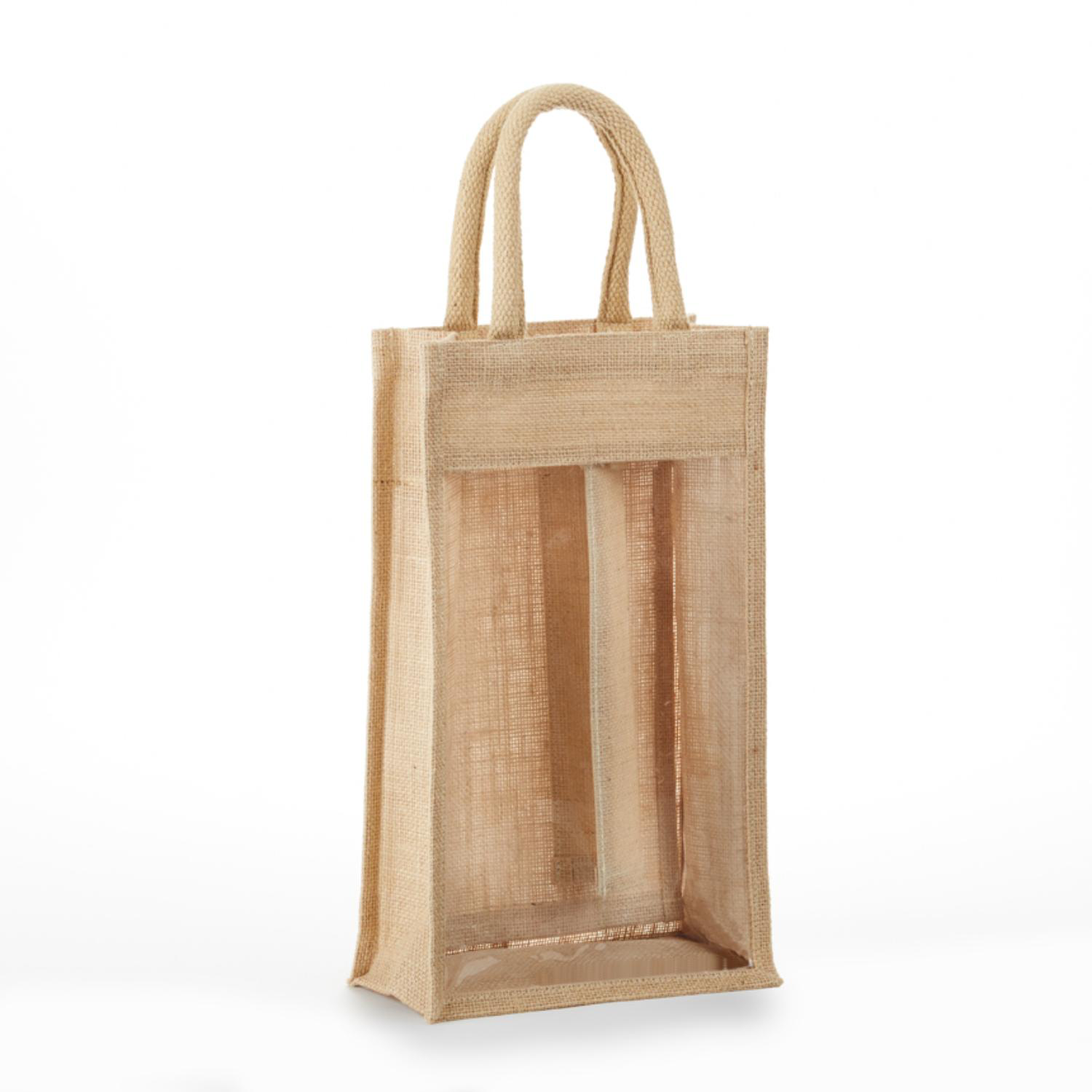 Eco-Friendly 2 Bottle Clear front Jute Bag 2