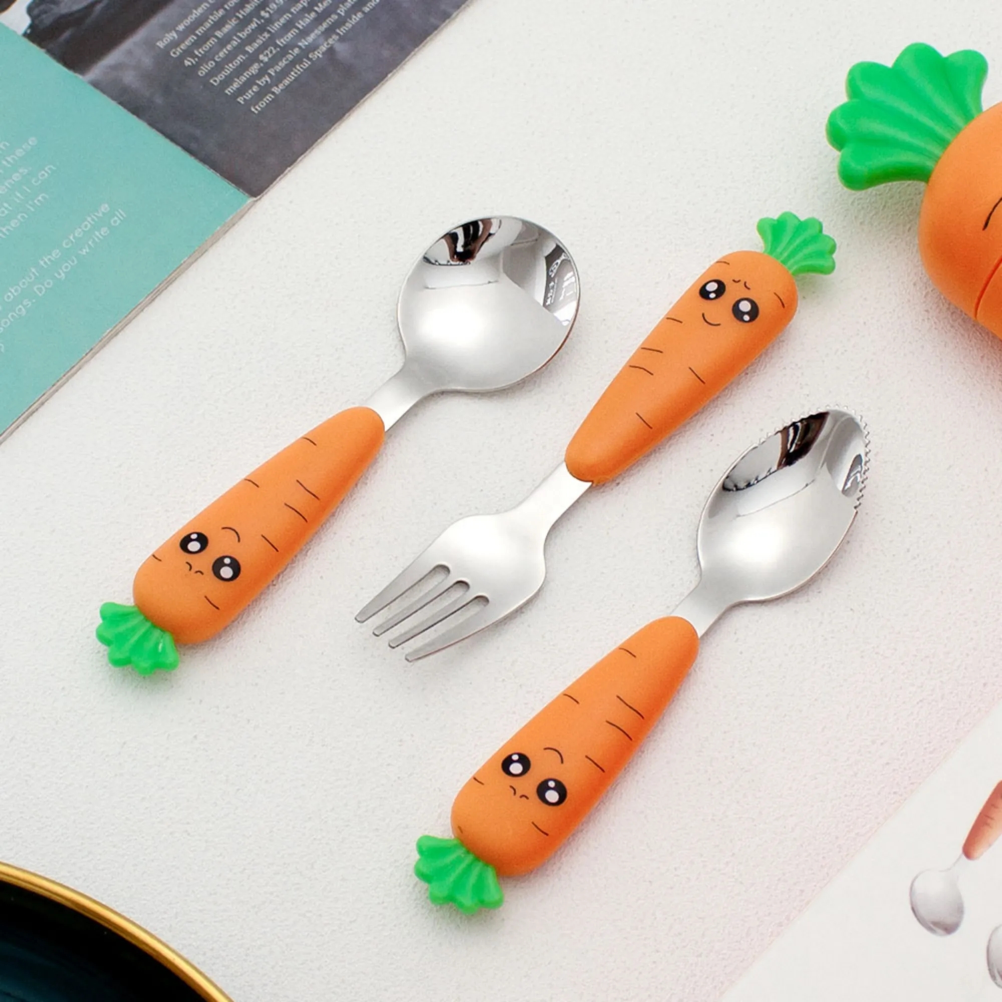 Cute Radish-Shaped Baby Stainless Steel Flatware Set 6
