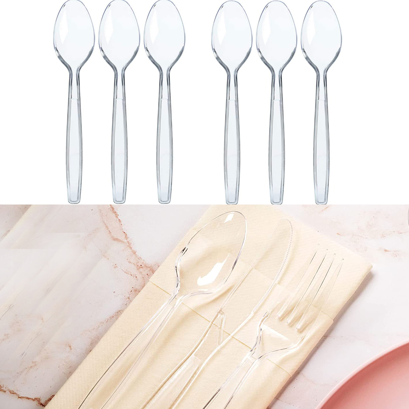 Disposable Heavy Duty Clear Plastic Silverware Spoon Spoon 2