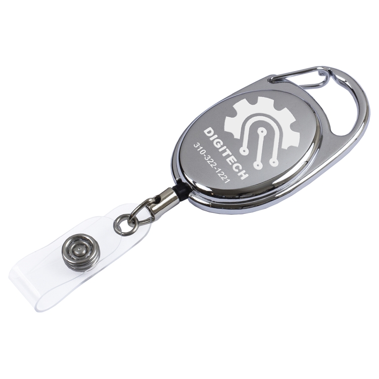 "Pataskala" 30" Cord Shiny Chrome Finish Solid Metal Retractable Badge Reel and Badge Holder with L 3