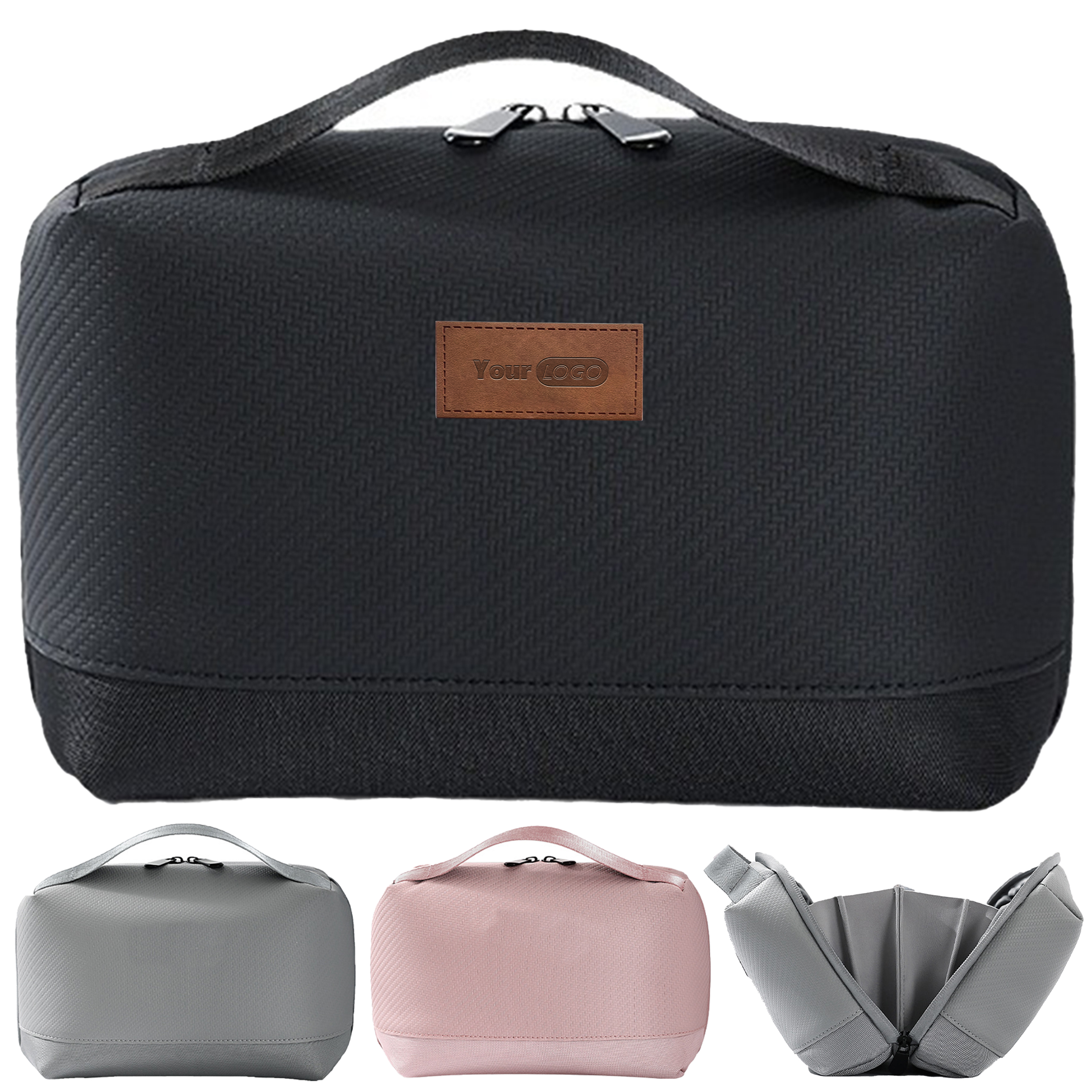Pu Solid Color Travel Grooming And Makeup Bag 5