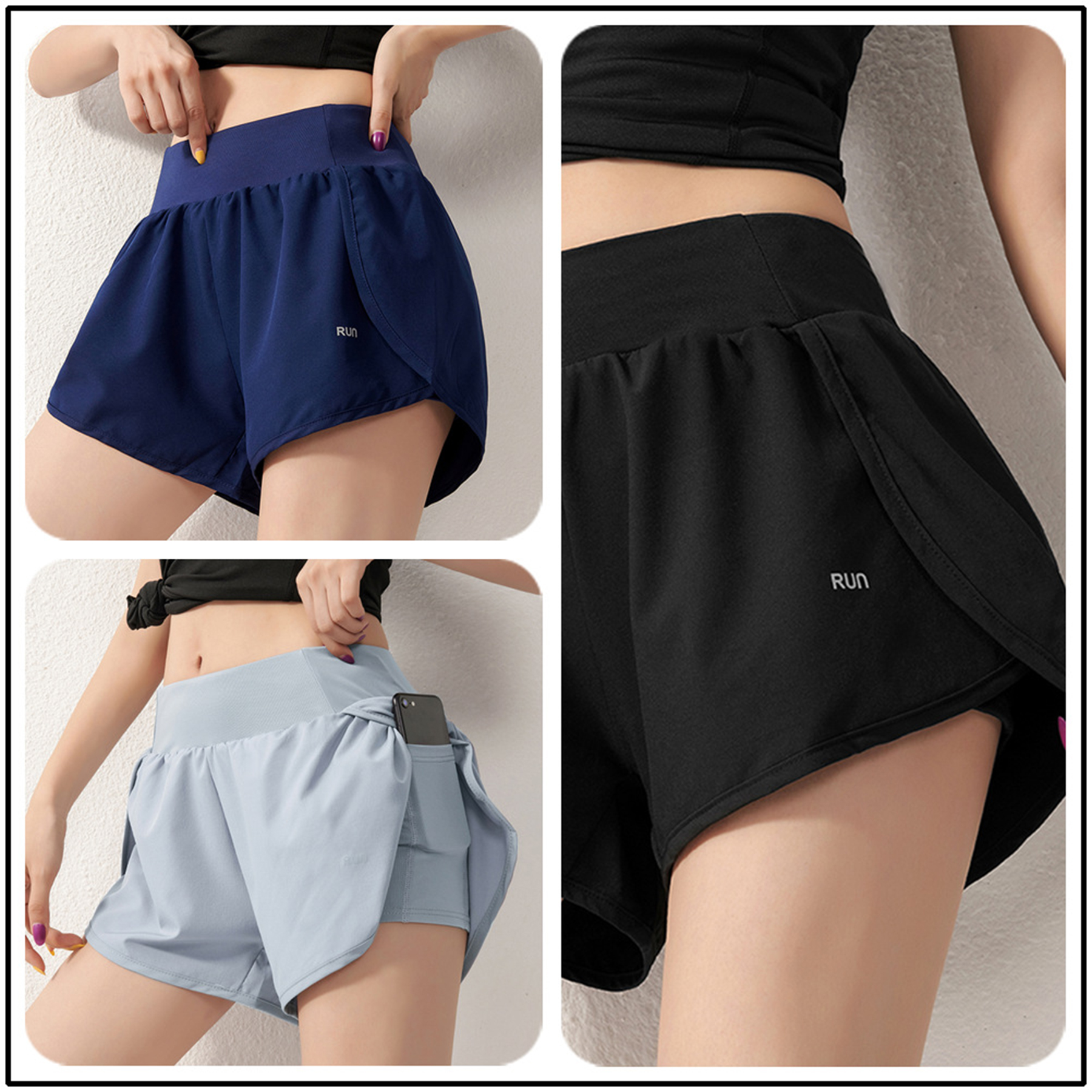 Womens 2 in1 Running Athletic Workout Yoga Shorts 2
