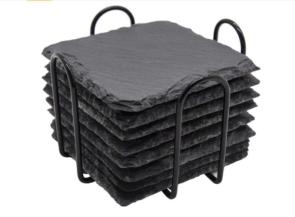Slate Drink Coasters with Metal Holder 2