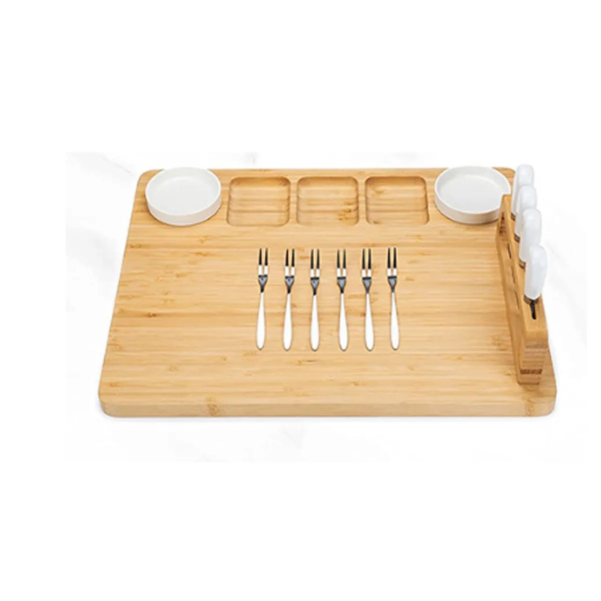 Large Charcuterie Bamboo Cheese Board Knife Set 4