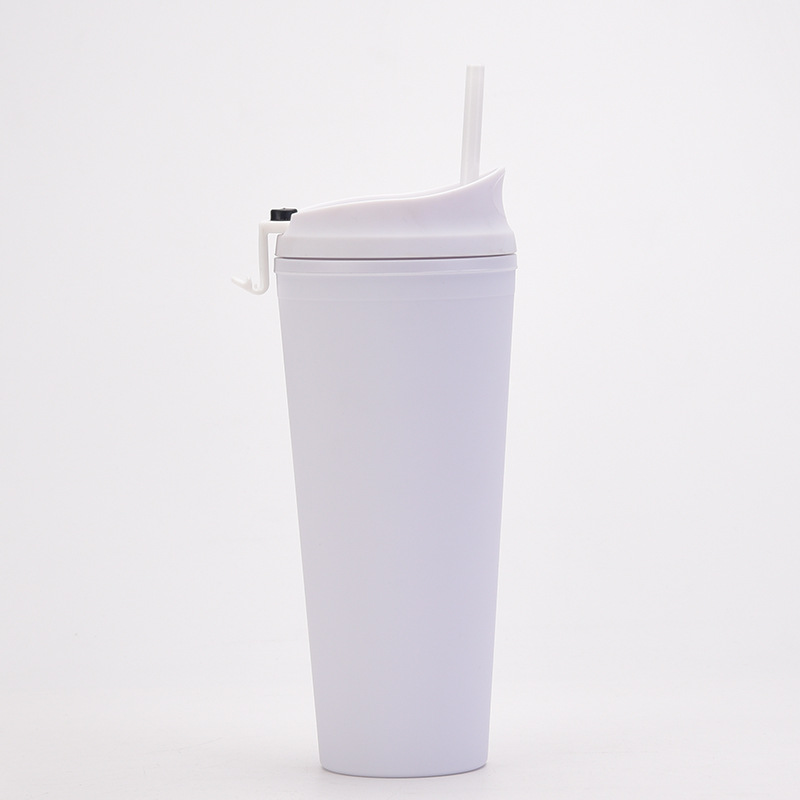 24 OZ ABS Frosted Flip Cover Tumblers / Lids Straw 2