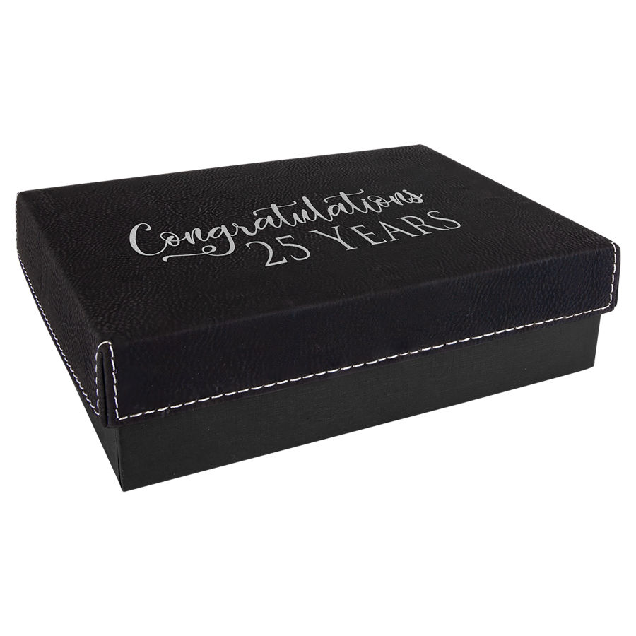 7 3 8" x 5 3/4" Black/Silver Gift Box with Leatherette Lid 1