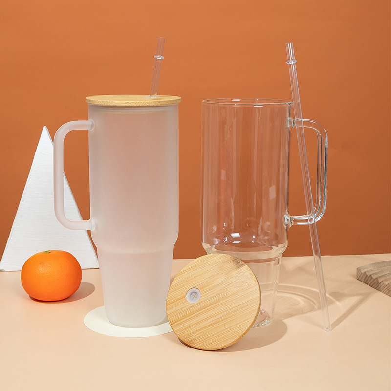 40 oz High Borosilicate Glass Water Bottle Travel Mug Cup with Handle and Straw 4