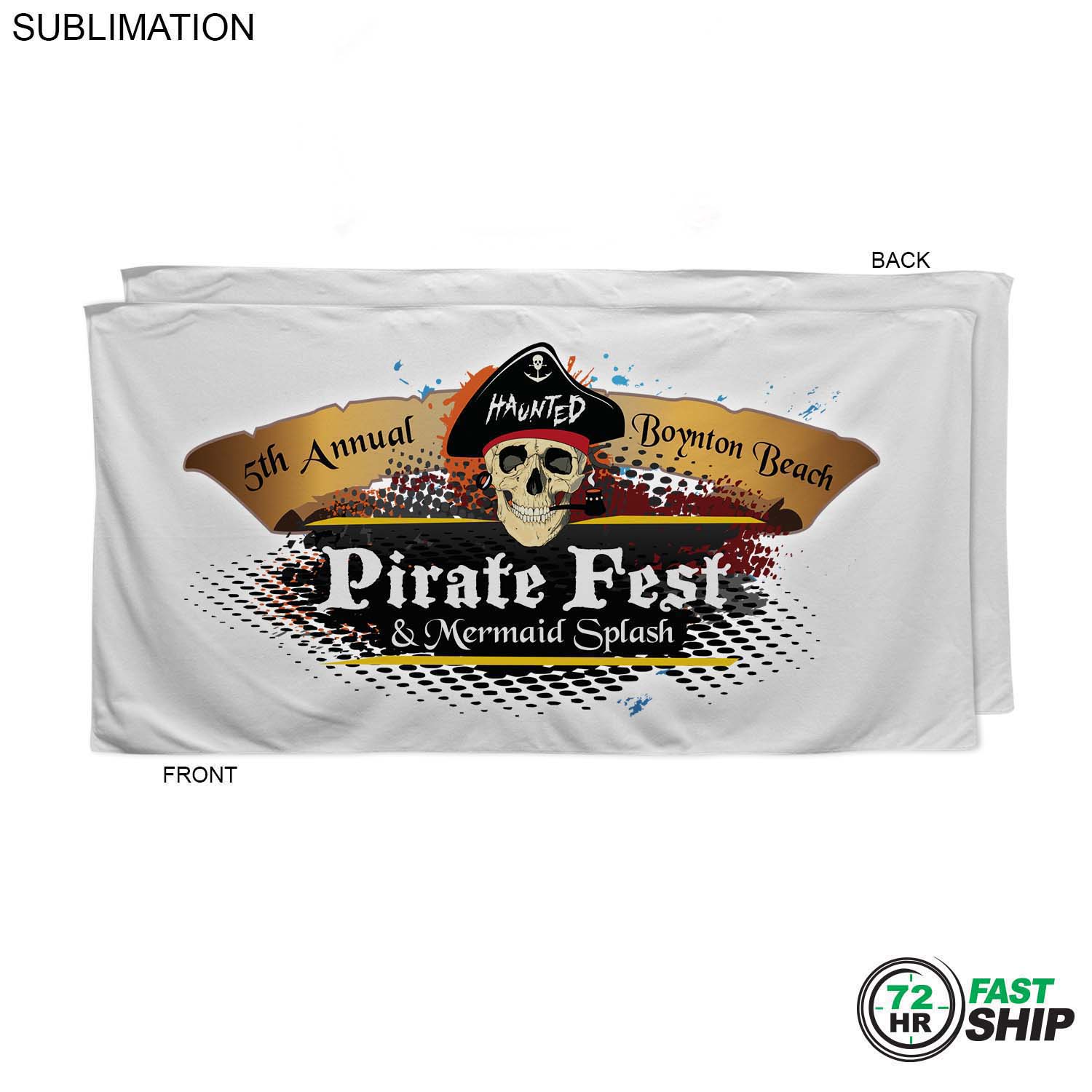 72 Hr Fast Ship -Absorbent Microfiber Dri-Lite Terry White Beach Towel, 30x60, Sublimated Full color 8