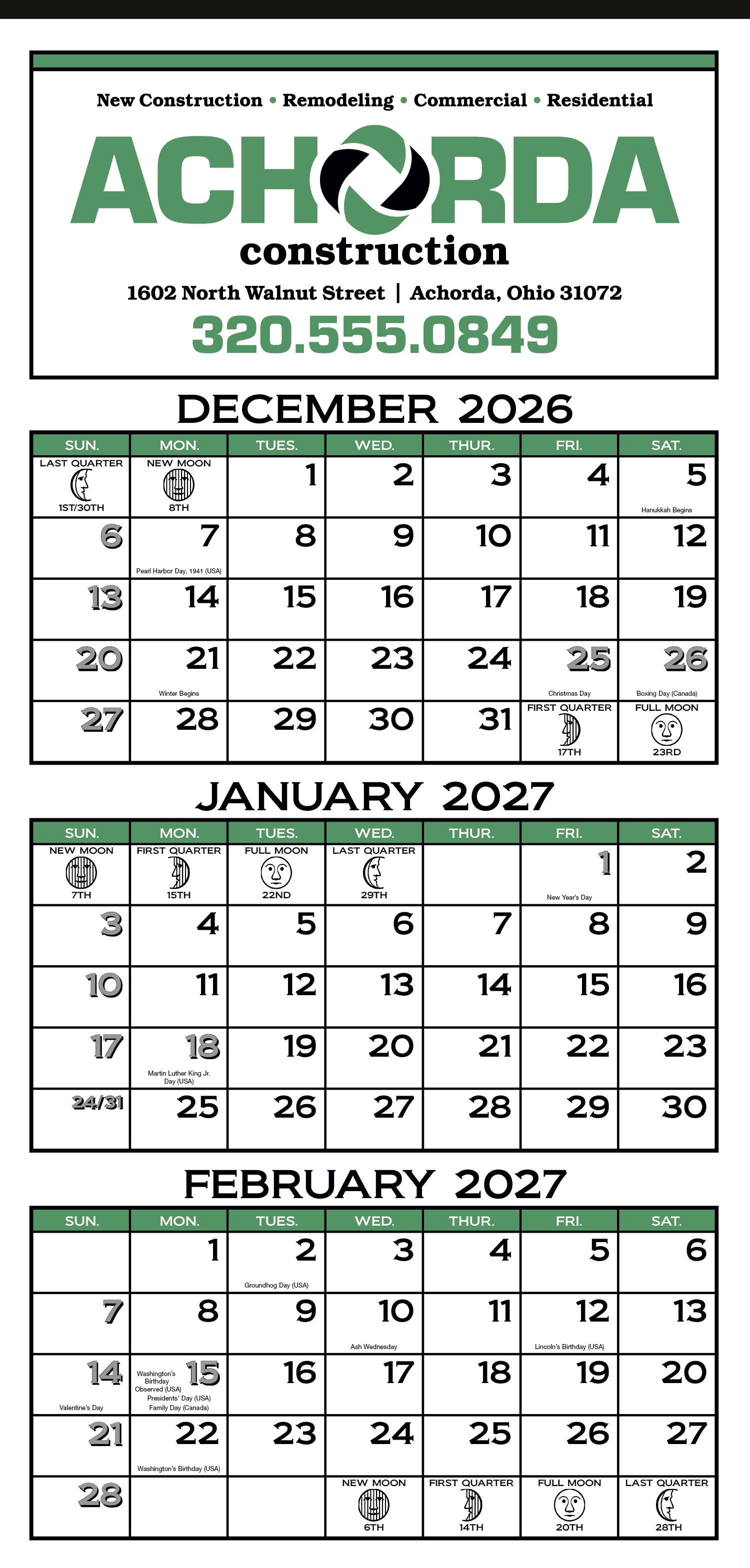 Skinner & Kennedy® 3-Month Display 12-Sheet Calendar 7