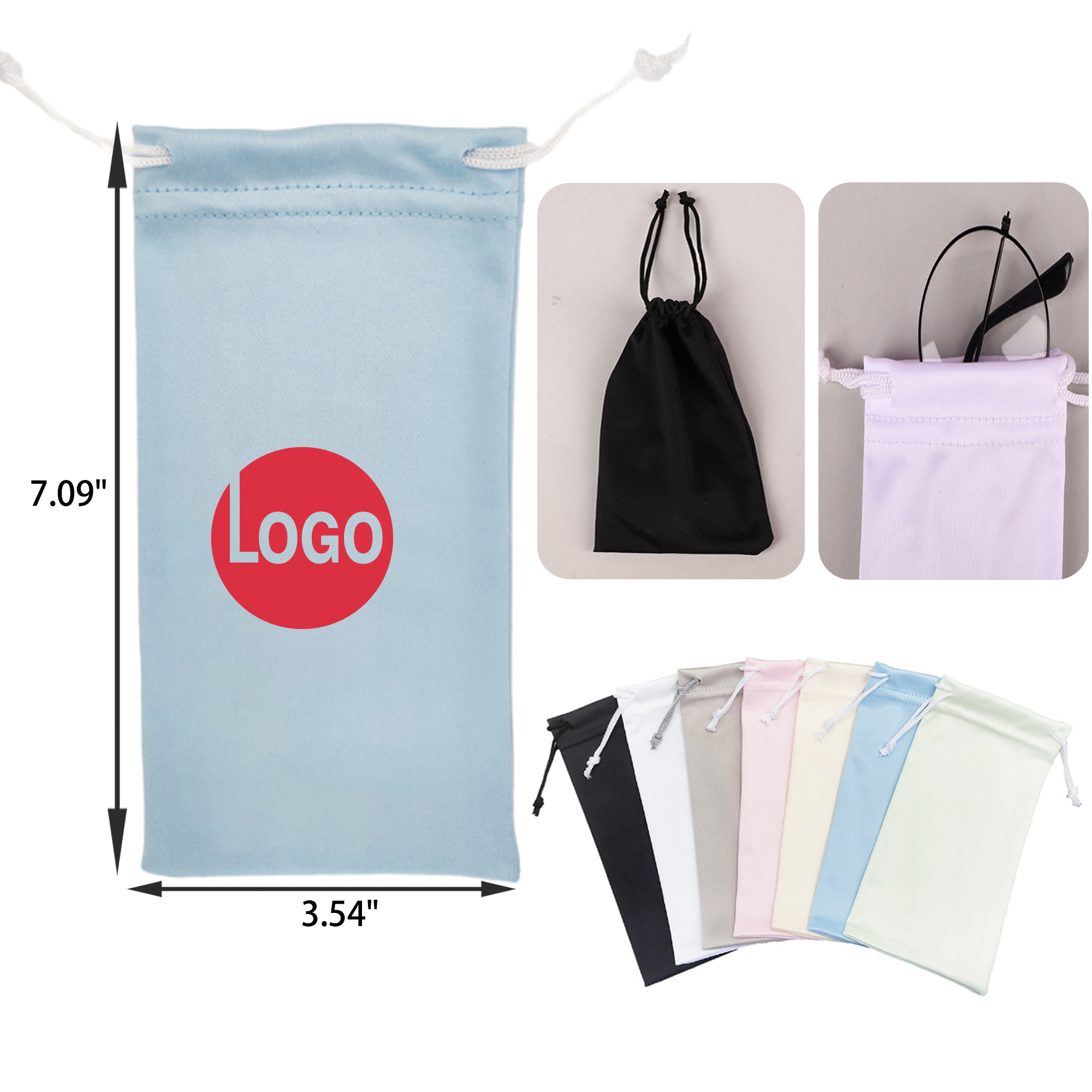 MOQ 50 PCS Durable Microfiber Drawstring Eyeglasses Bag 5