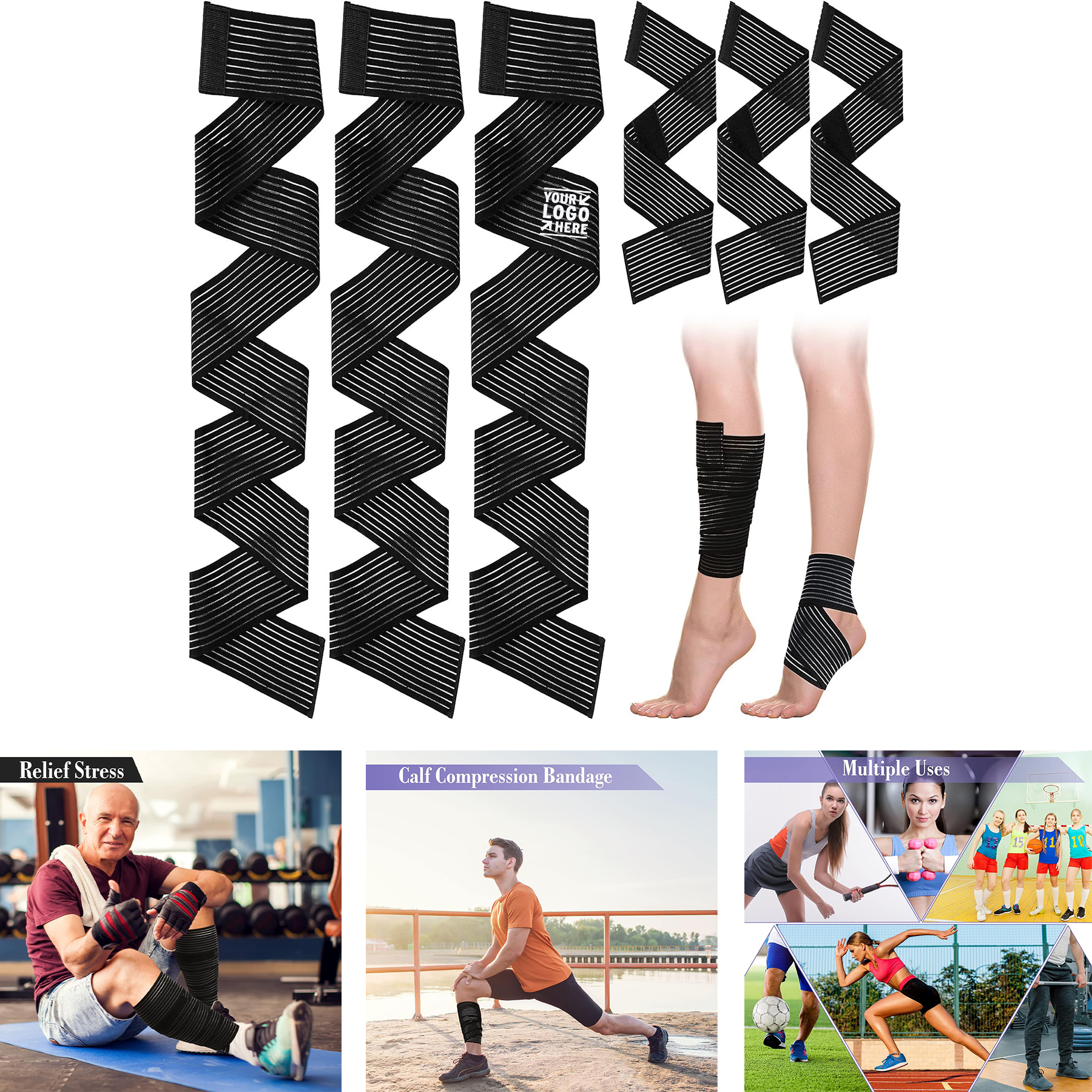 Women Men Adjustable Elastic Calf Compression Bandage Sport Leg Wraps Support Knee Brace Bands  2