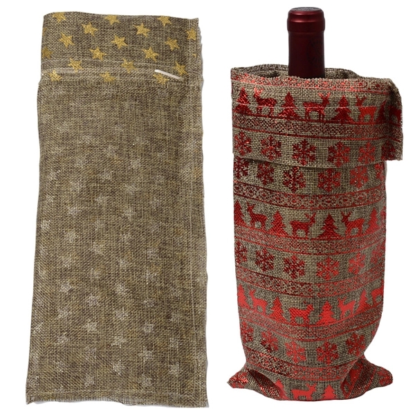 Jute Christmas Drawstring Wine Bags 7