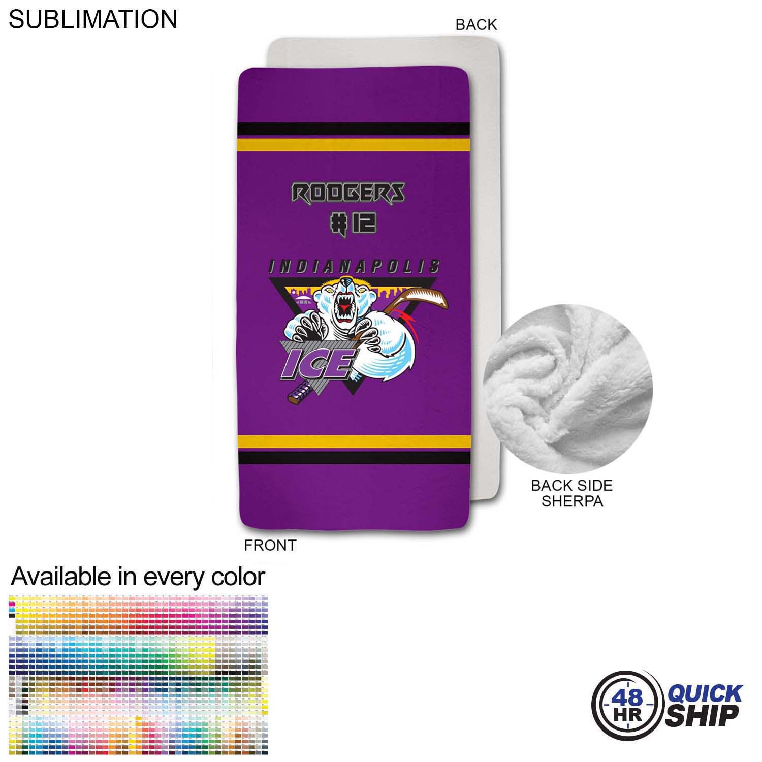 48 Hr Quick Ship - Team Blanket in Plush Sherpa Faux Wool Lined Micro Mink, 30x60, Stadium size 3