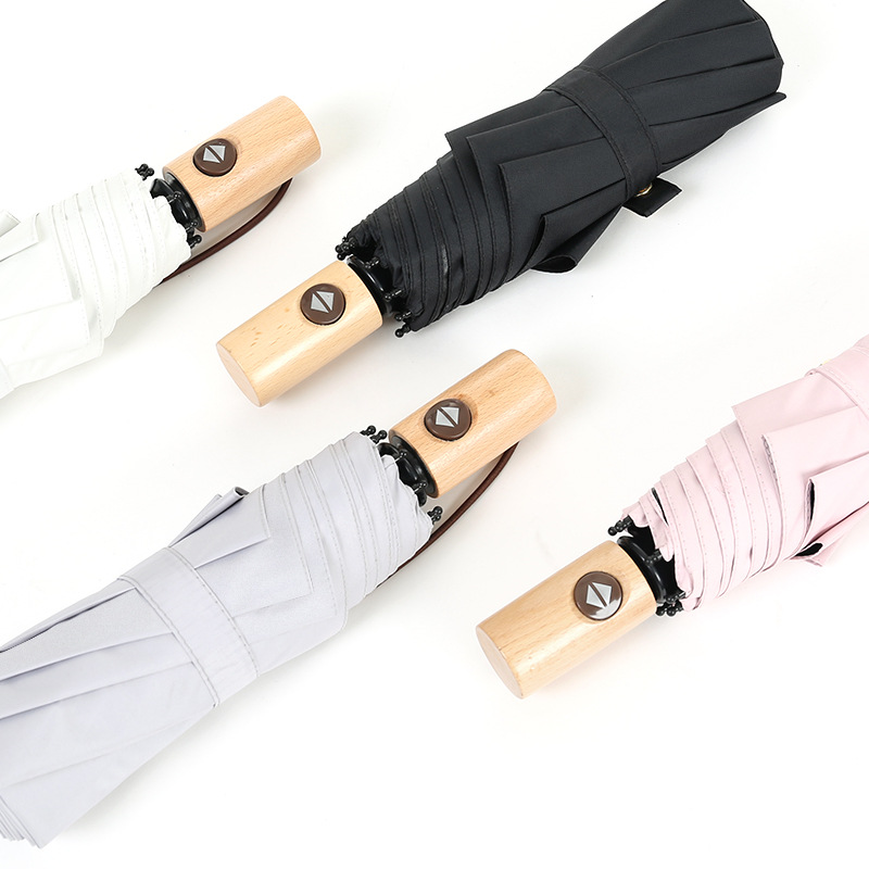 Folding Reverse Automatic Umbrella with Wooden Handle 6