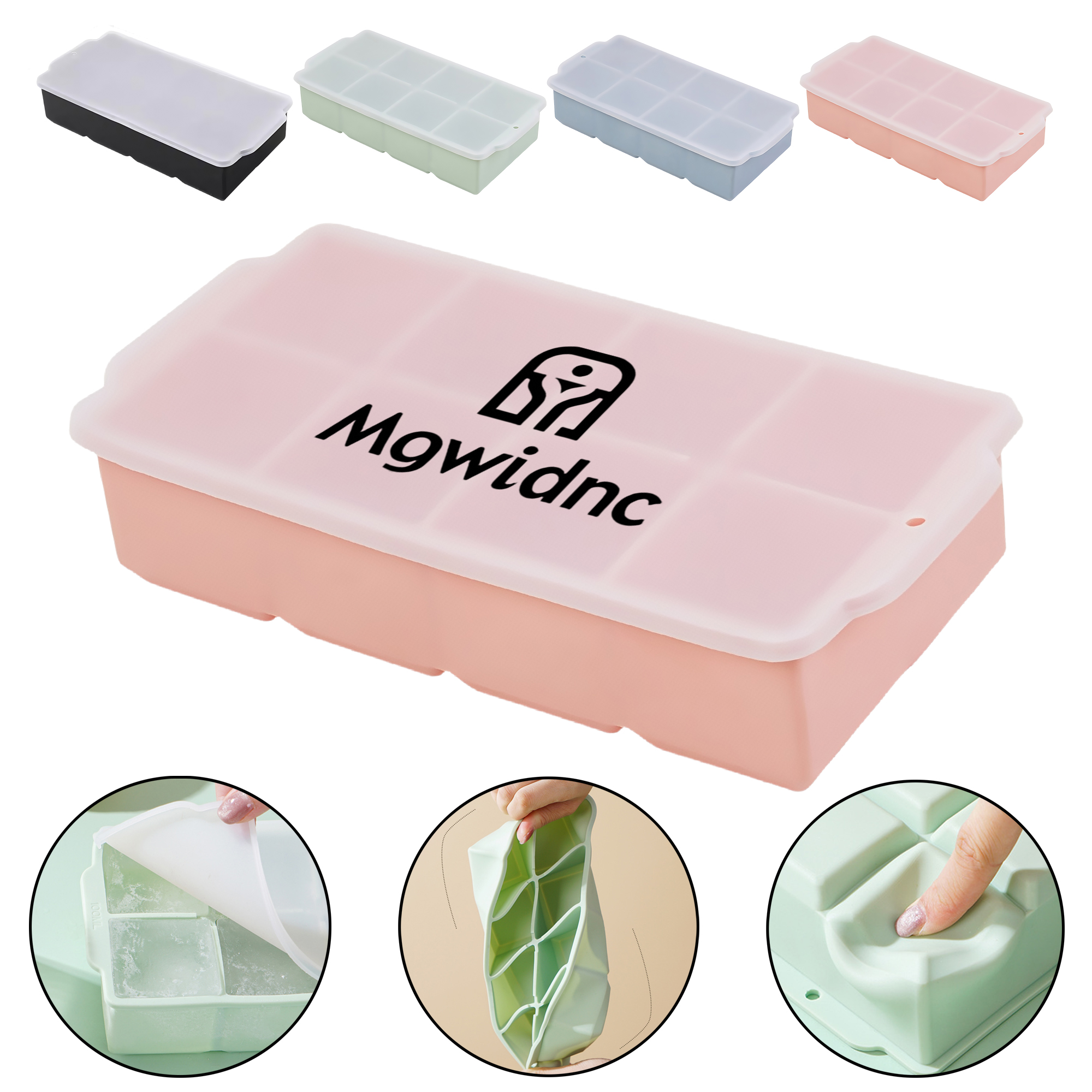 8-Cell Silicone Ice Cube Tray with Lid