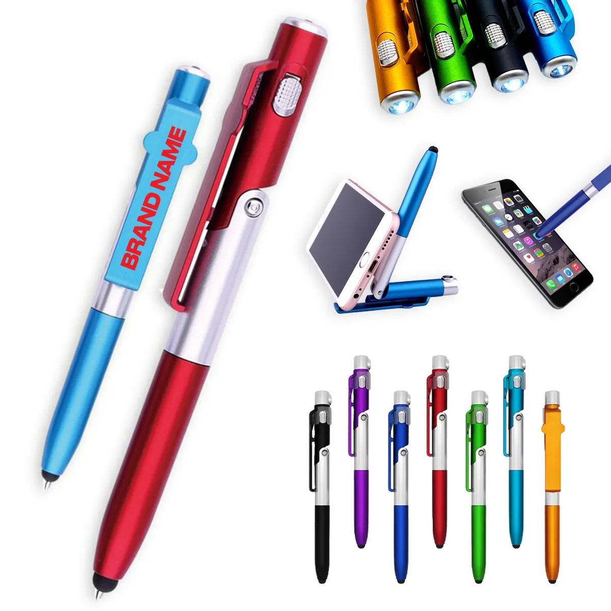 Folding Ballpoint Stylus Touch Pen Flashlight Phone Holder 4