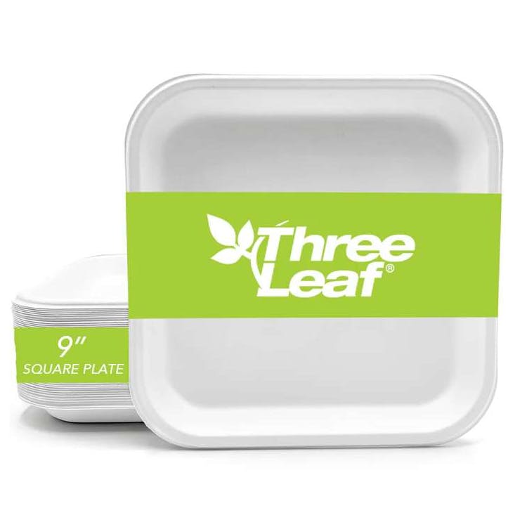 Three Leaf 9" Bagasse Square Plates 25 Pack 2