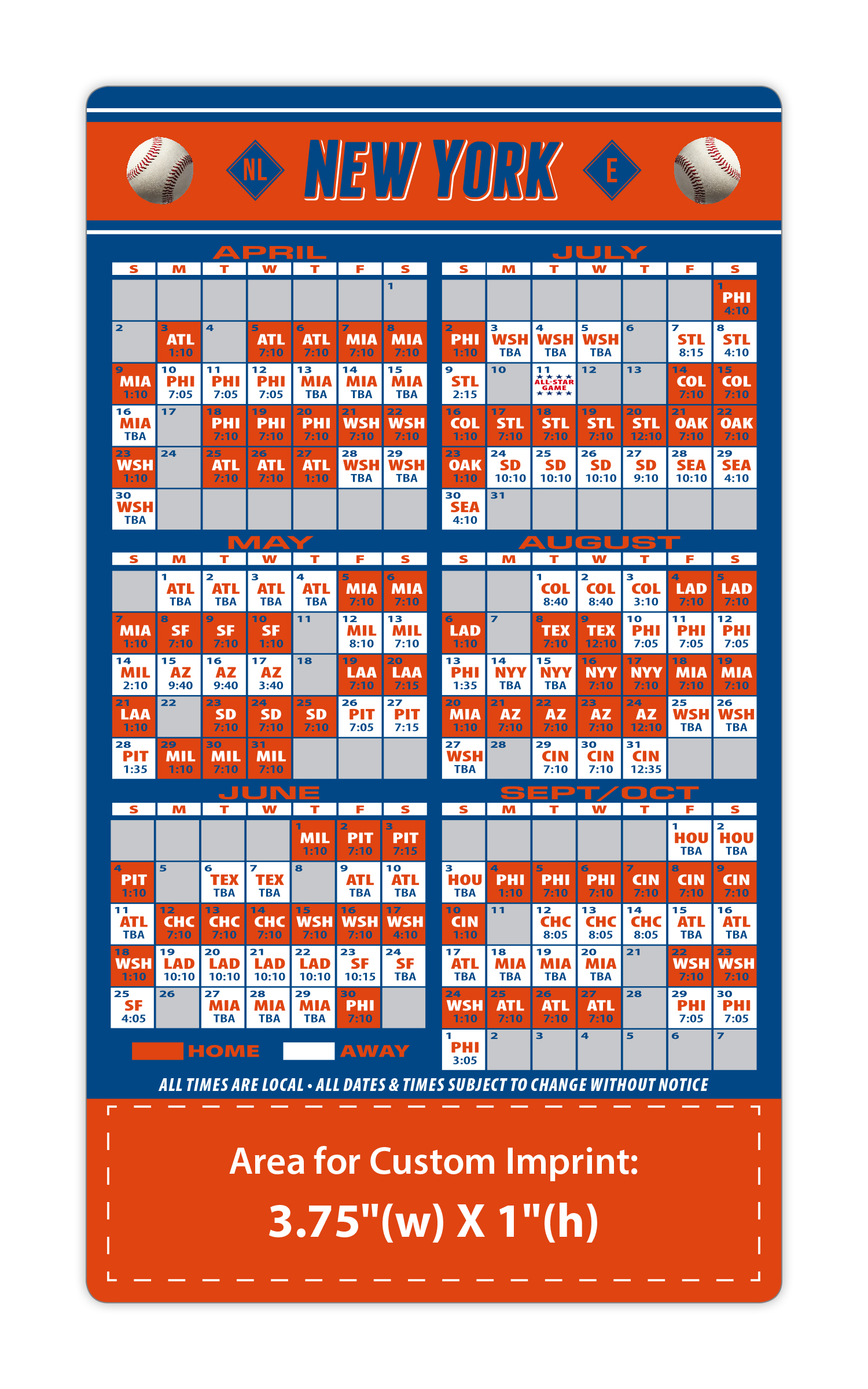 Magnet Sport Schedules - 4x7 Baseball Round Corners - 20 mil. 3