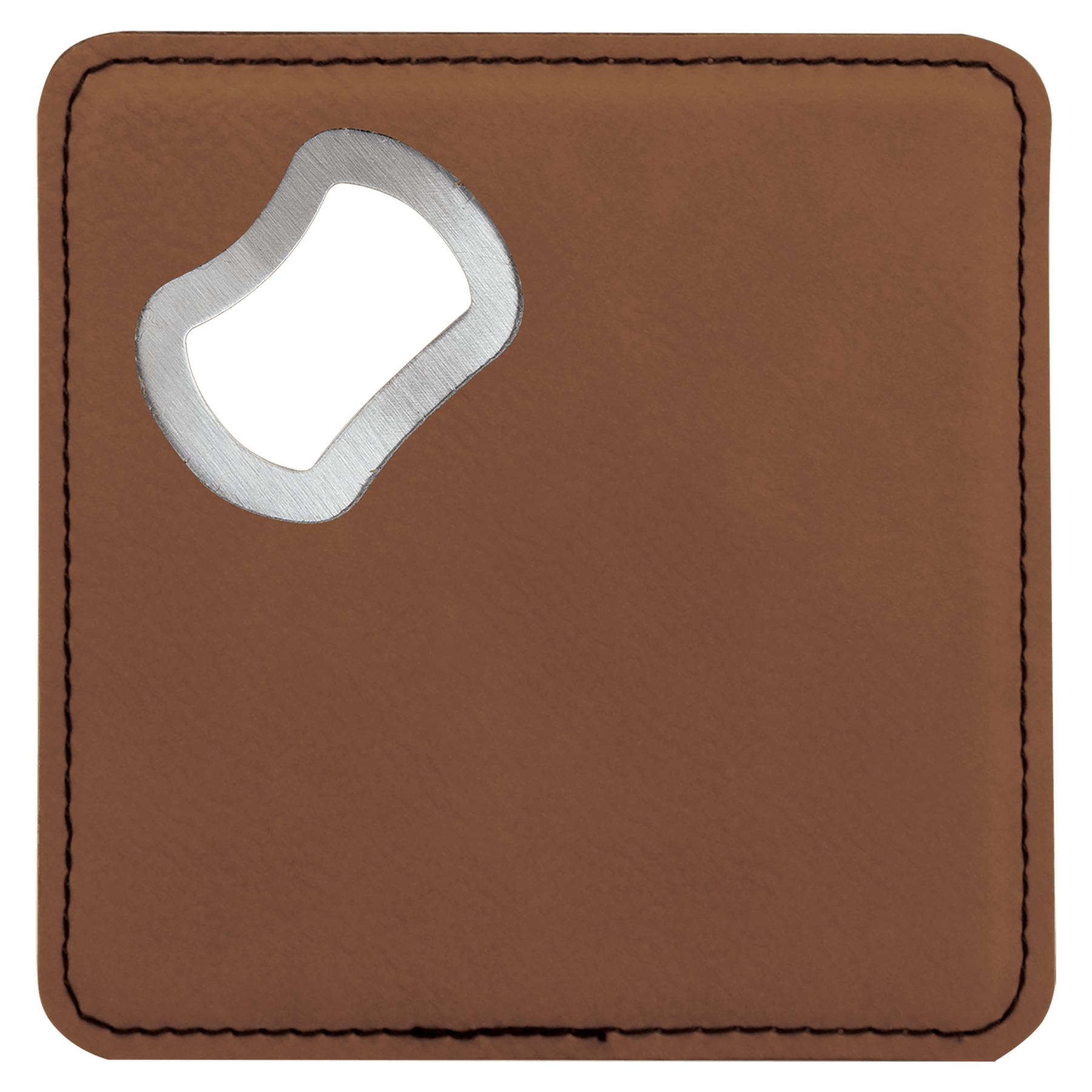 4" x 4" Square Dark Brown Leatherette Coaster w/ Bottle Opener 2