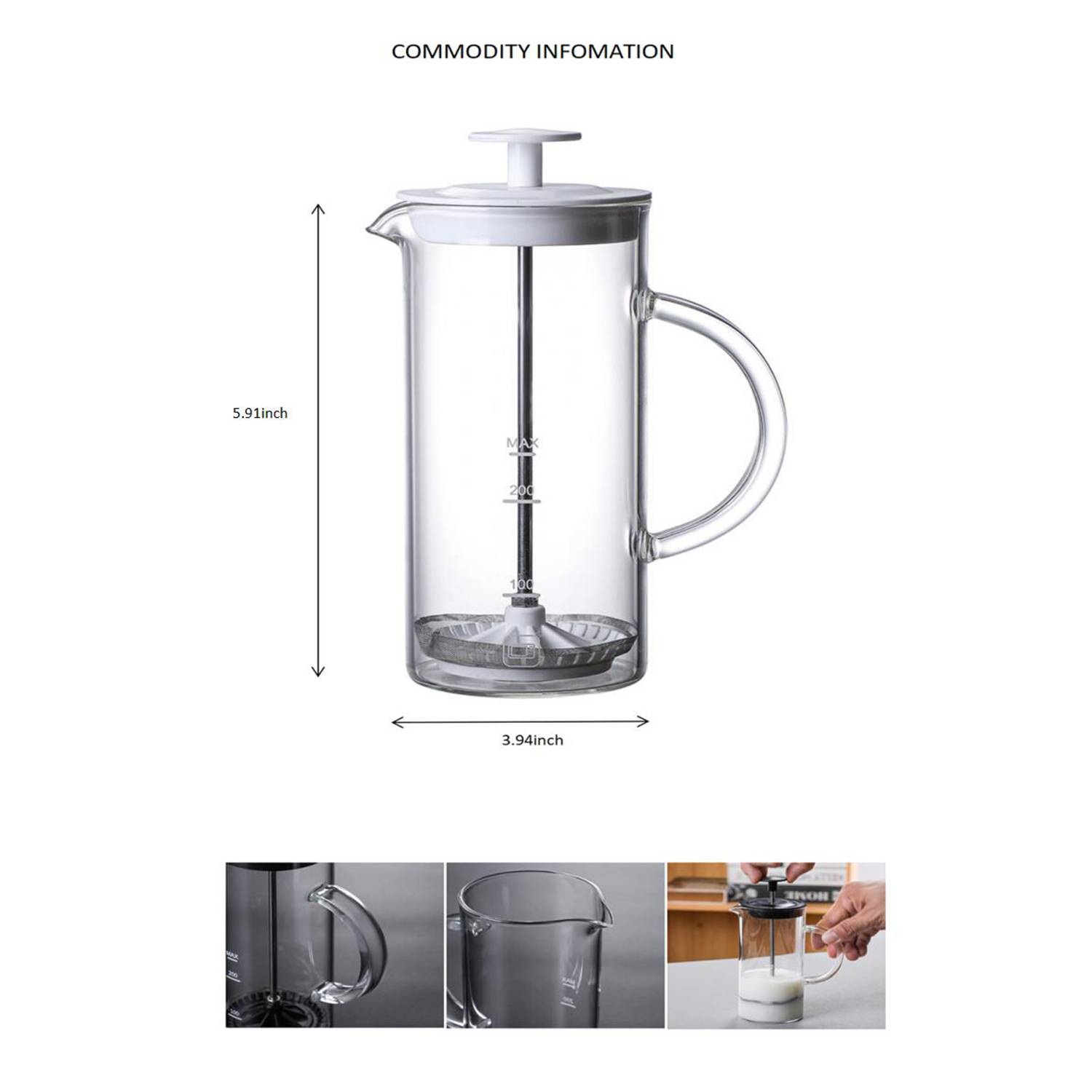 Milk Fryer Manual Glass Coffee Pot 5
