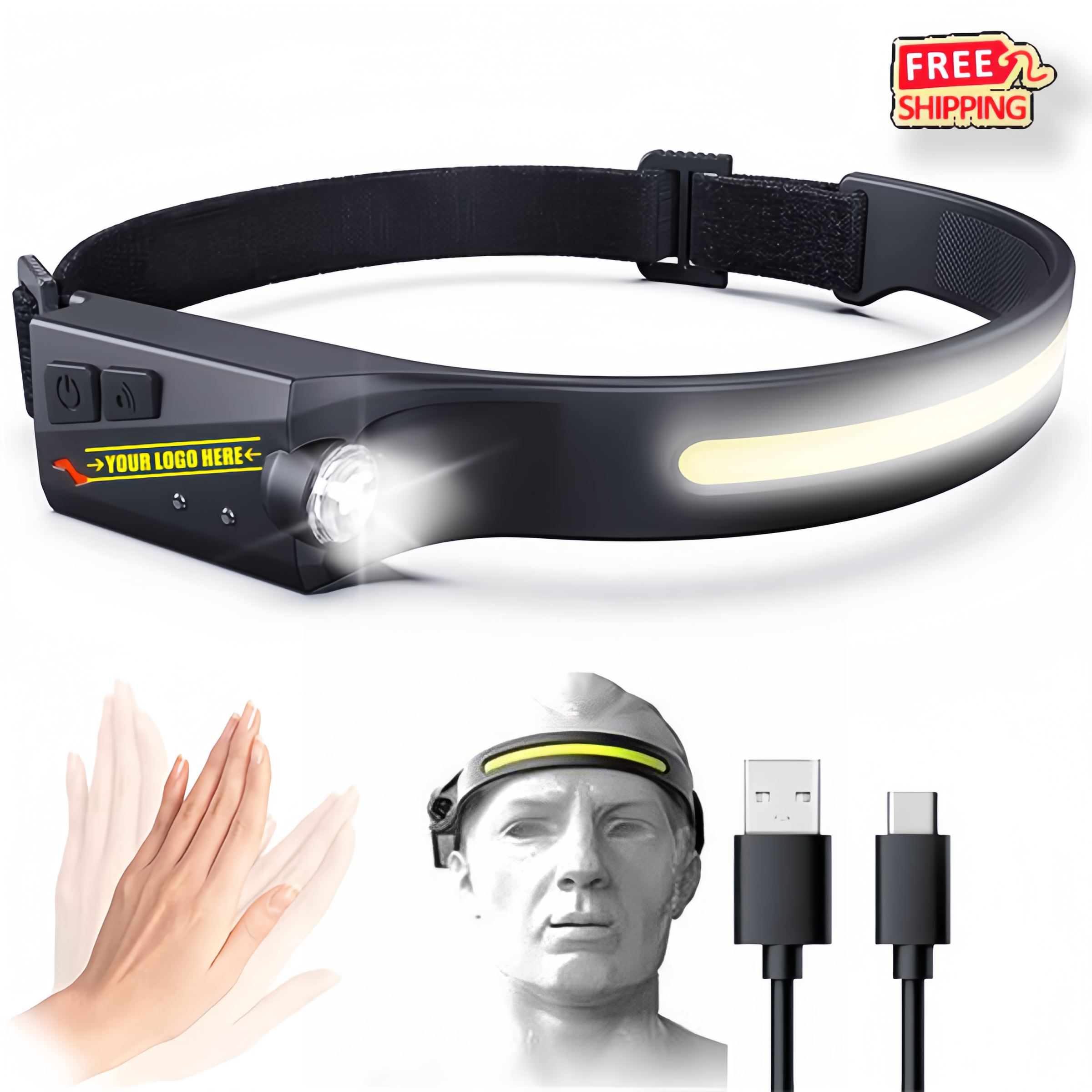 Custom Logo Rechargeable LED Headlamp 200 Lumen Waterproof for Camping Hunting 1