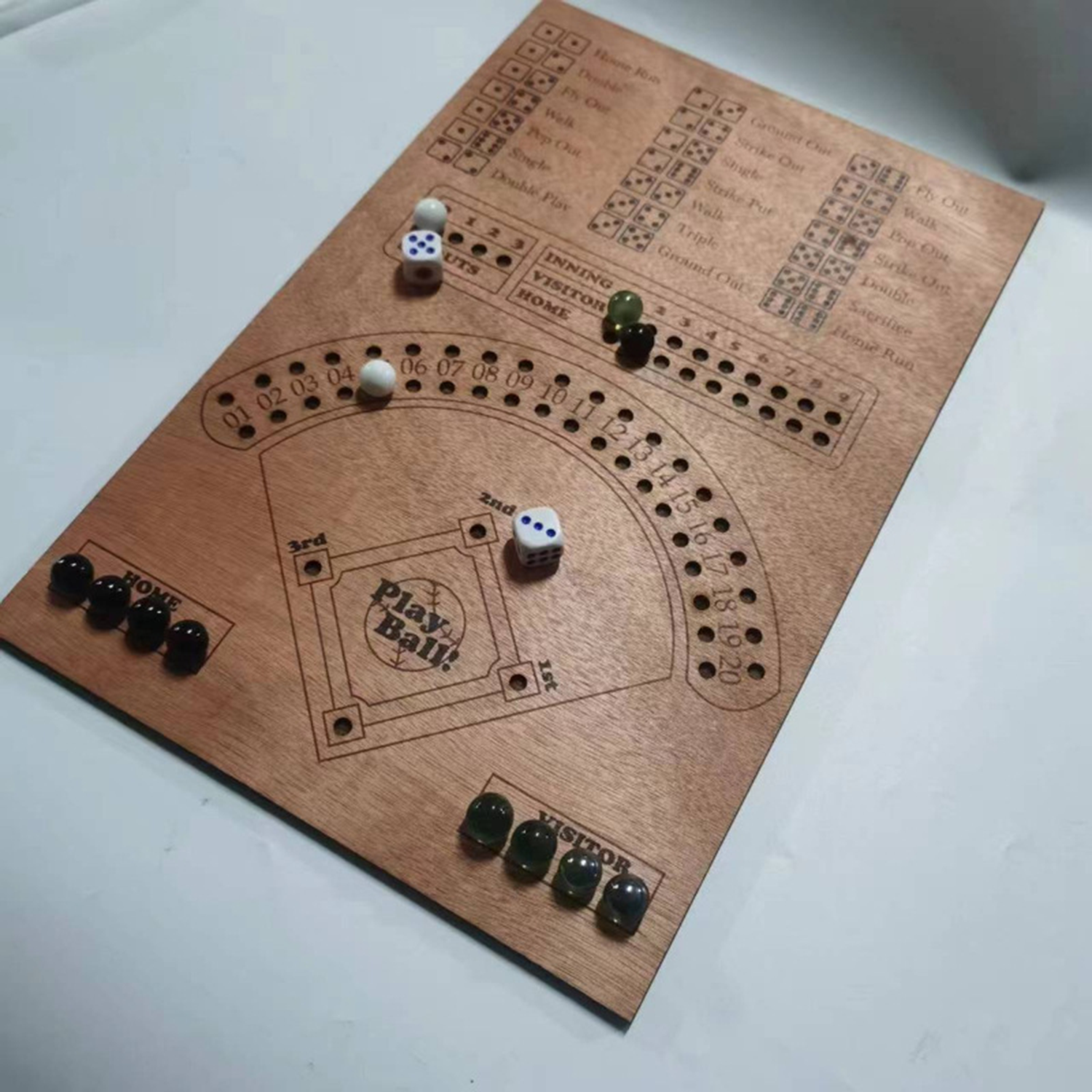 Fun Double Battle Wood Craft Baseball Dice Board Game 1