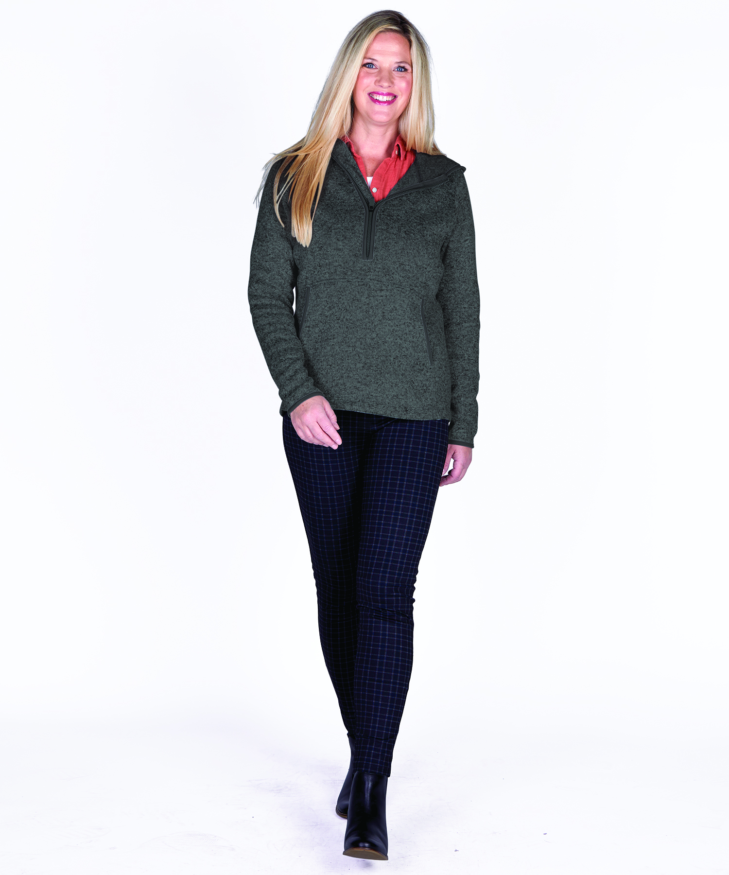 Women's Heathered Fleece Quarter Zip Hoodie