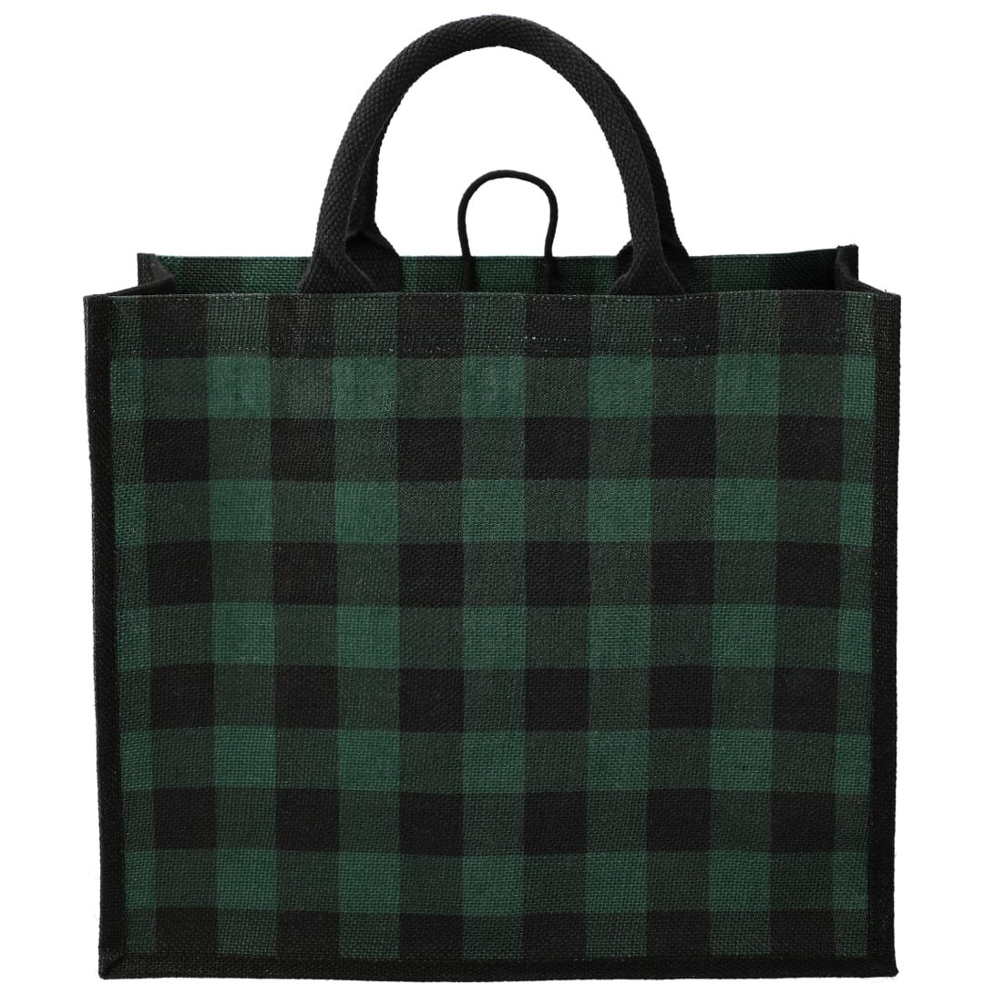 Buffalo Plaid Printed Jute Tote 23