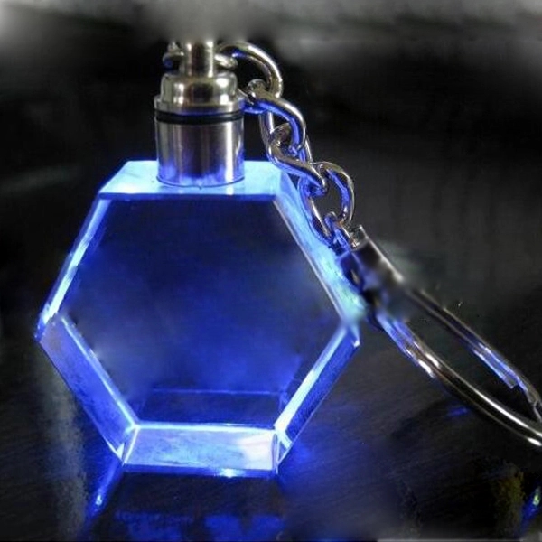 LED Light Hexagon Shaped Crystal Key Chain 5