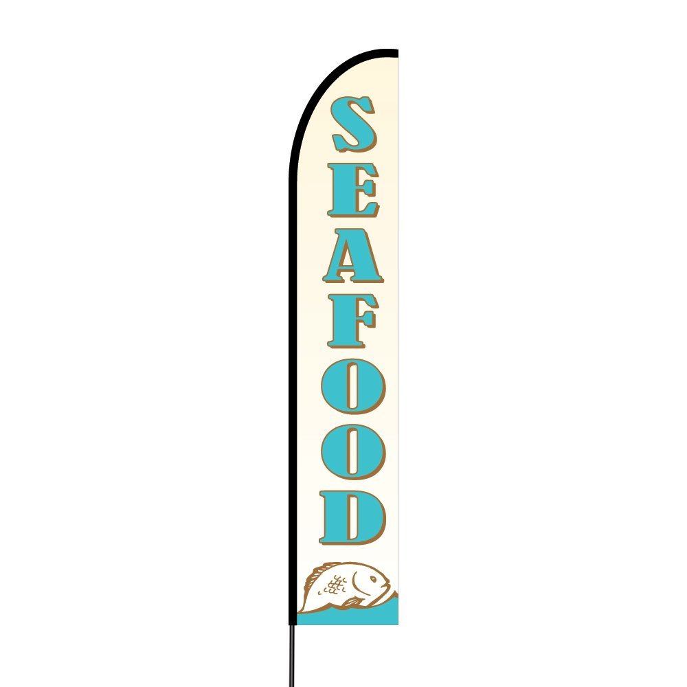 Seafood Flag Kit Hardware 15' Feet Feather Flag Sign Outdoor Banner 1