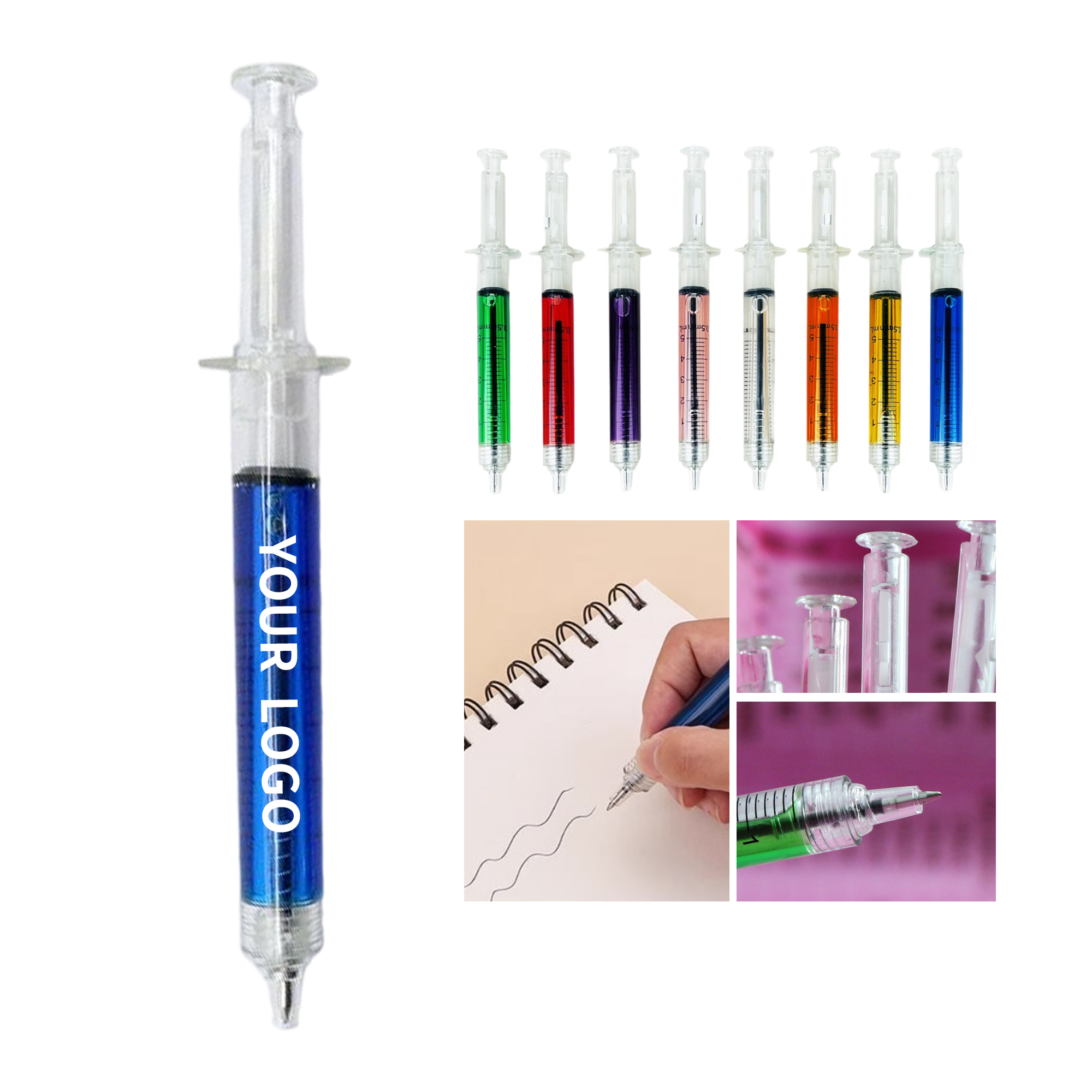 Multi Color Retractable Syringe Style Ballpoint Pen 5.43" 6
