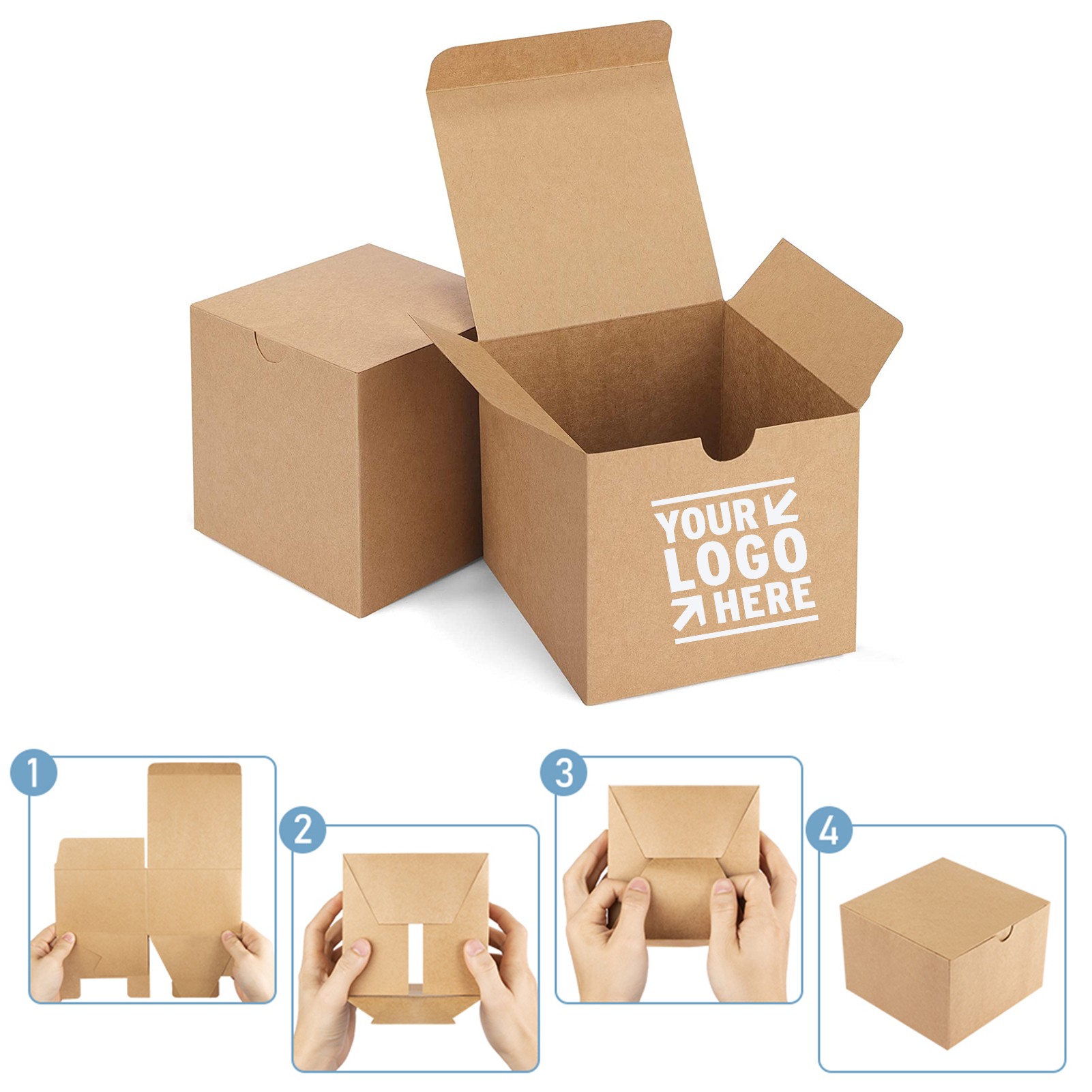 4 x 4 x 4 Incehs Brown Kraft Paper Box with Lid 2